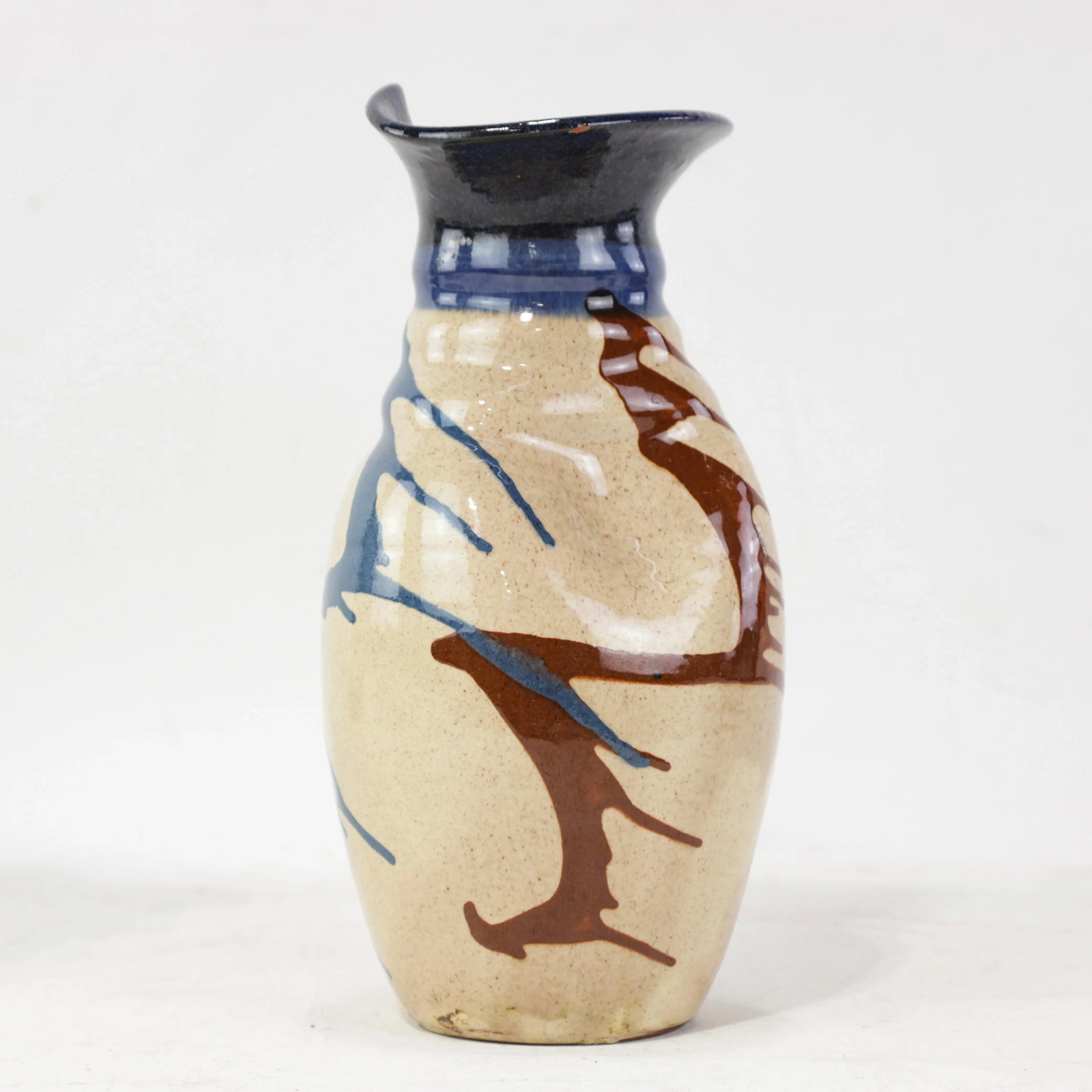 Vintage Handcrafted Pottery Vase With Abstract Glaze Design and Flared Rim - 2