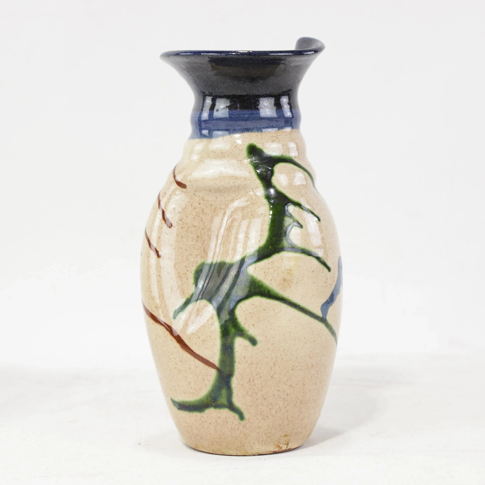 Vintage Handcrafted Pottery Vase With Abstract Glaze Design and Flared Rim - 3
