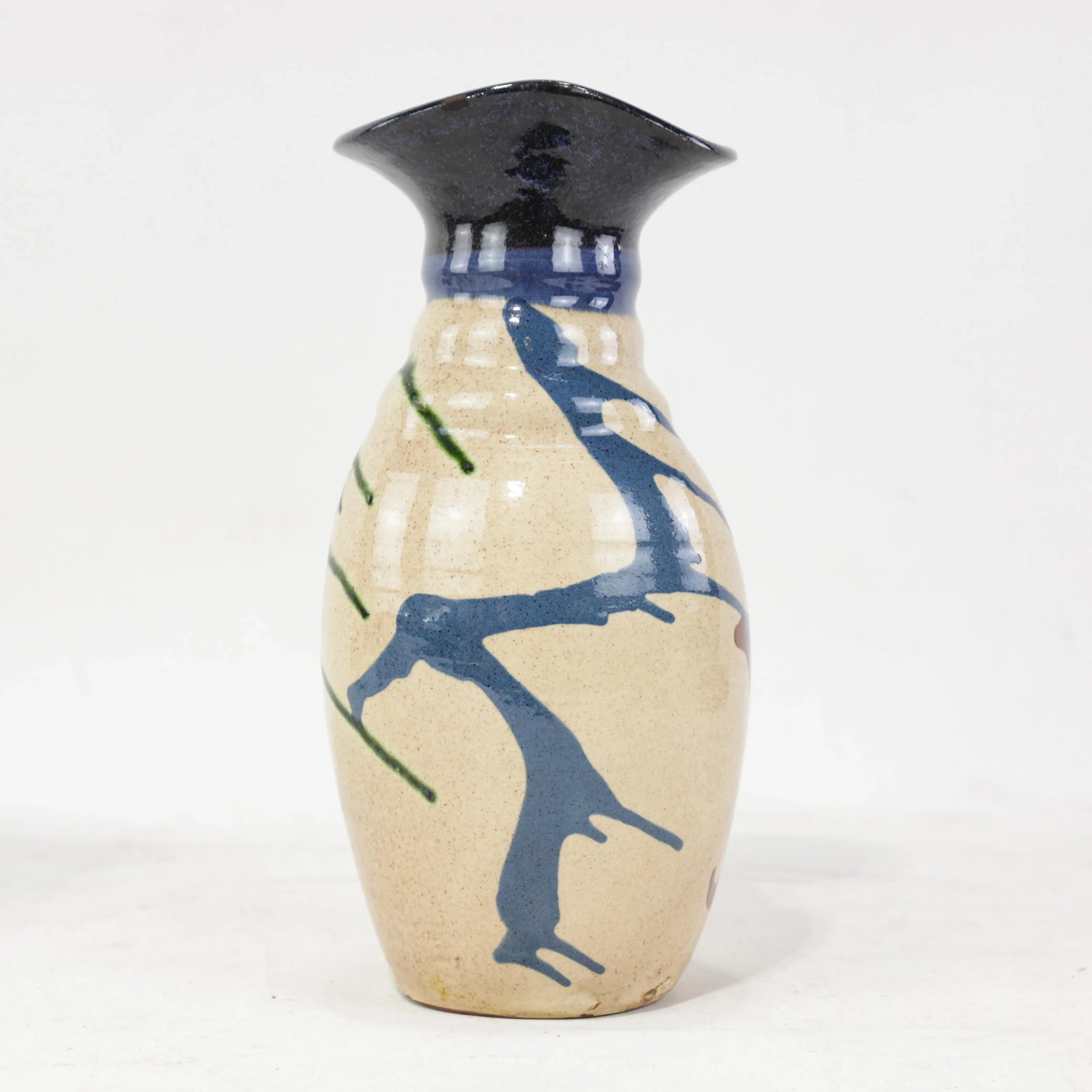 Vintage Handcrafted Pottery Vase With Abstract Glaze Design and Flared Rim - 4