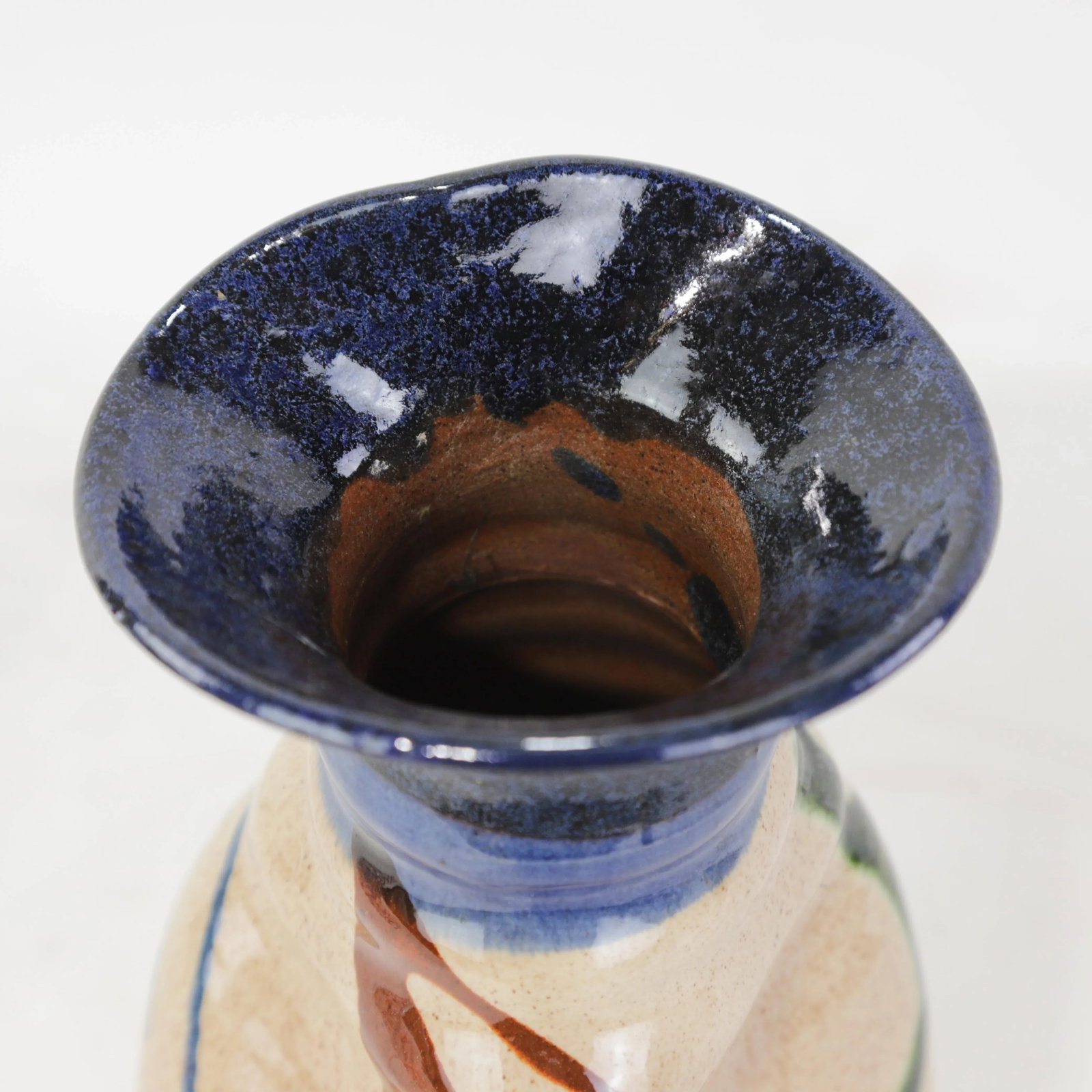 Vintage Handcrafted Pottery Vase With Abstract Glaze Design and Flared Rim - 6
