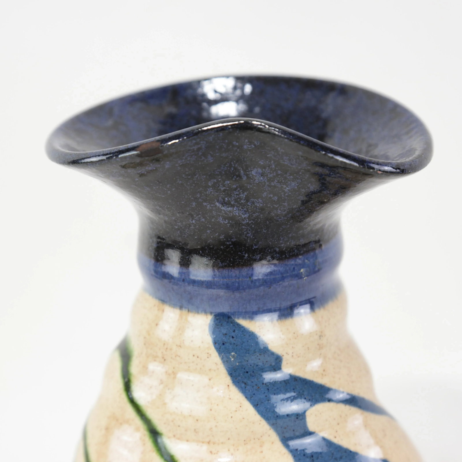 Vintage Handcrafted Pottery Vase With Abstract Glaze Design and Flared Rim - 8