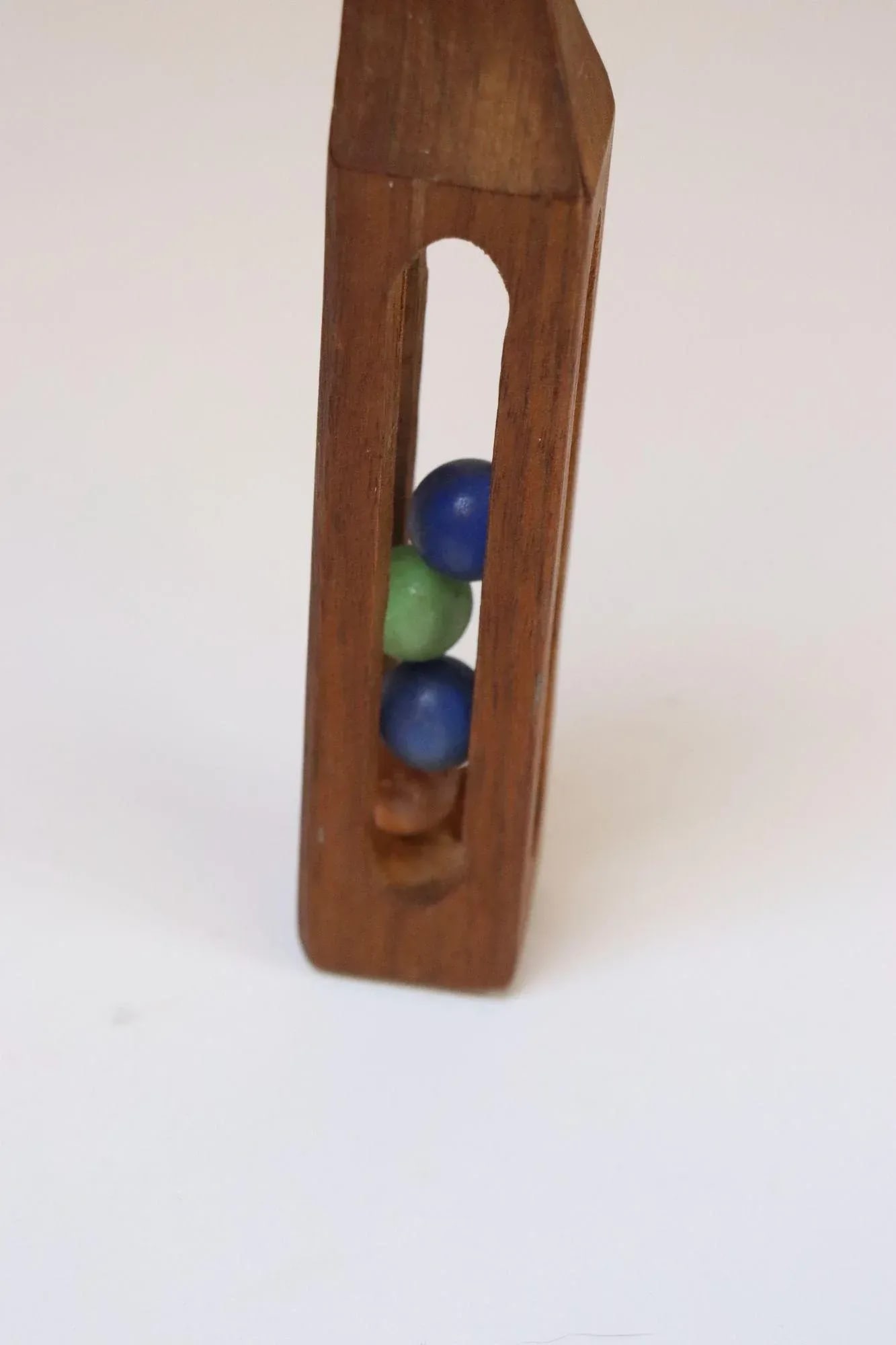 Folk Art Hand-Carved Whimsy "Ball in Cage" Letter Opener With Glass Marbles - 11