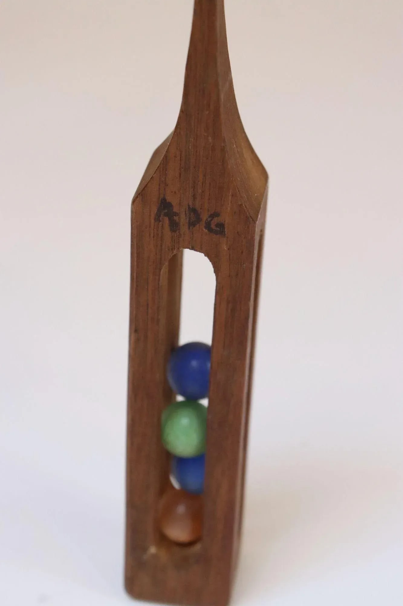 Folk Art Hand-Carved Whimsy "Ball in Cage" Letter Opener With Glass Marbles - 12