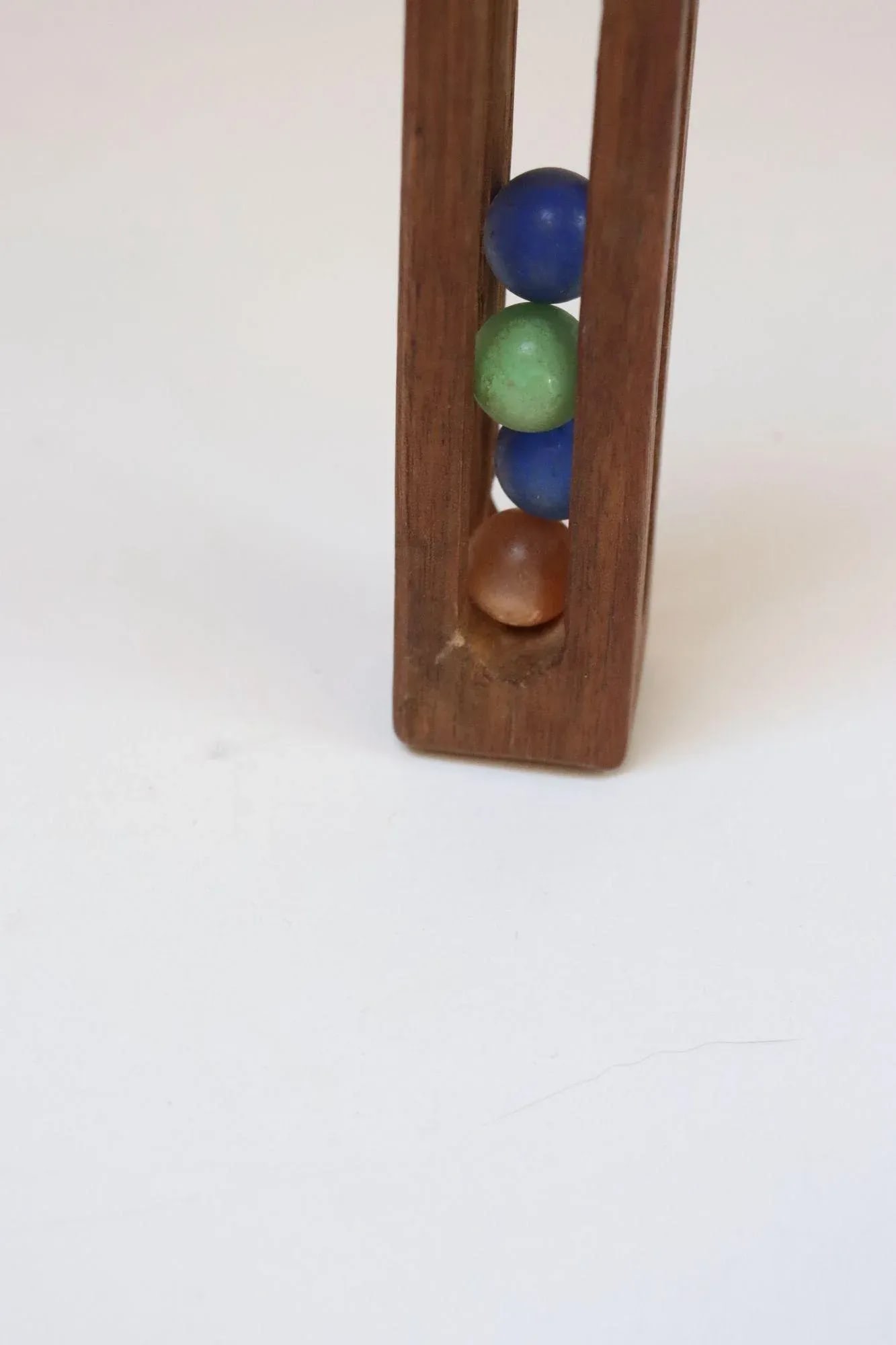 Folk Art Hand-Carved Whimsy "Ball in Cage" Letter Opener With Glass Marbles - 13