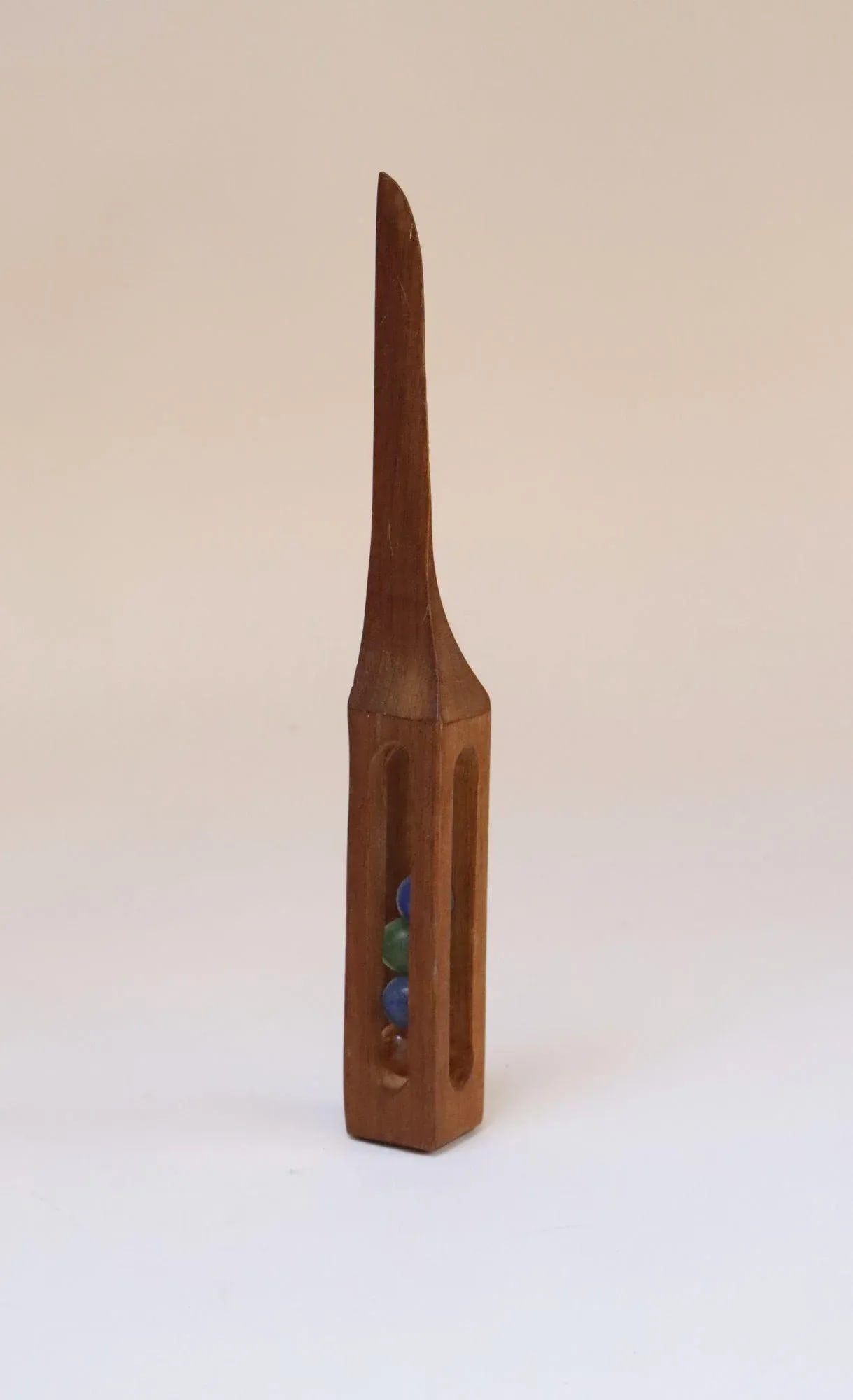 Folk Art Hand-Carved Whimsy "Ball in Cage" Letter Opener With Glass Marbles - 3