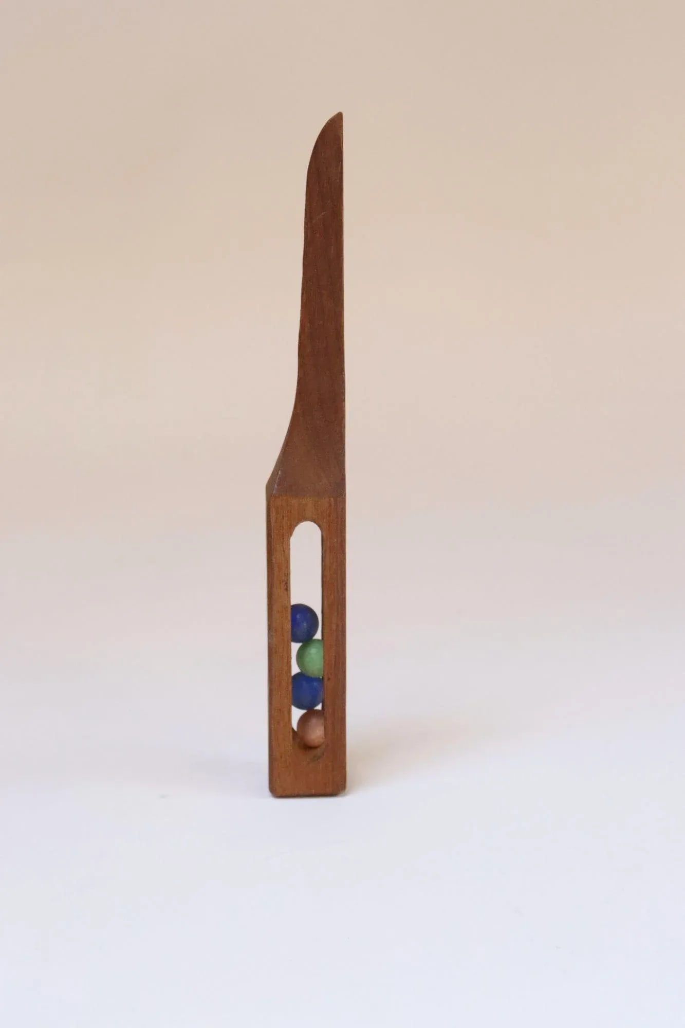 Folk Art Hand-Carved Whimsy "Ball in Cage" Letter Opener With Glass Marbles - 5