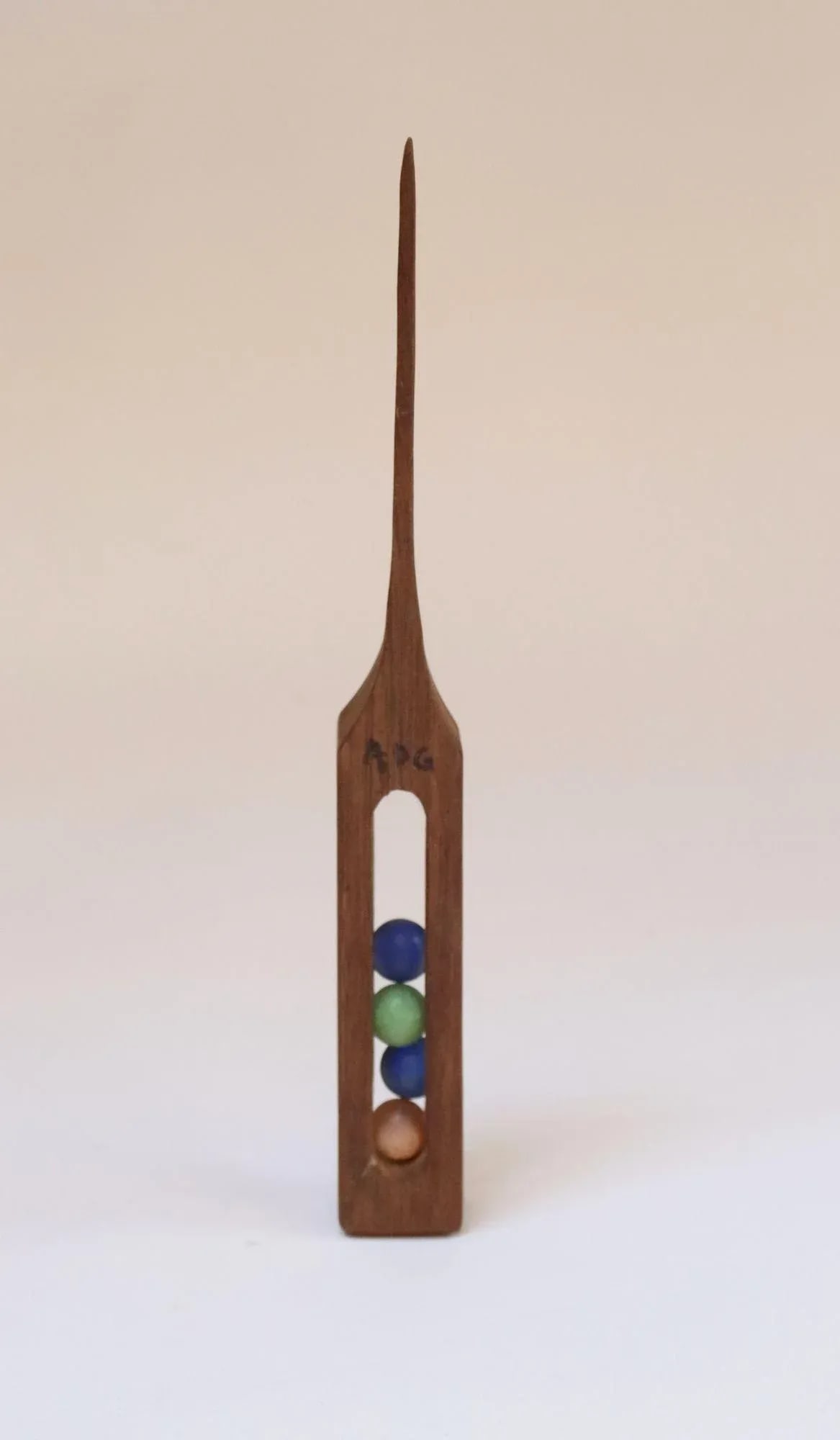 Folk Art Hand-Carved Whimsy "Ball in Cage" Letter Opener With Glass Marbles - 6