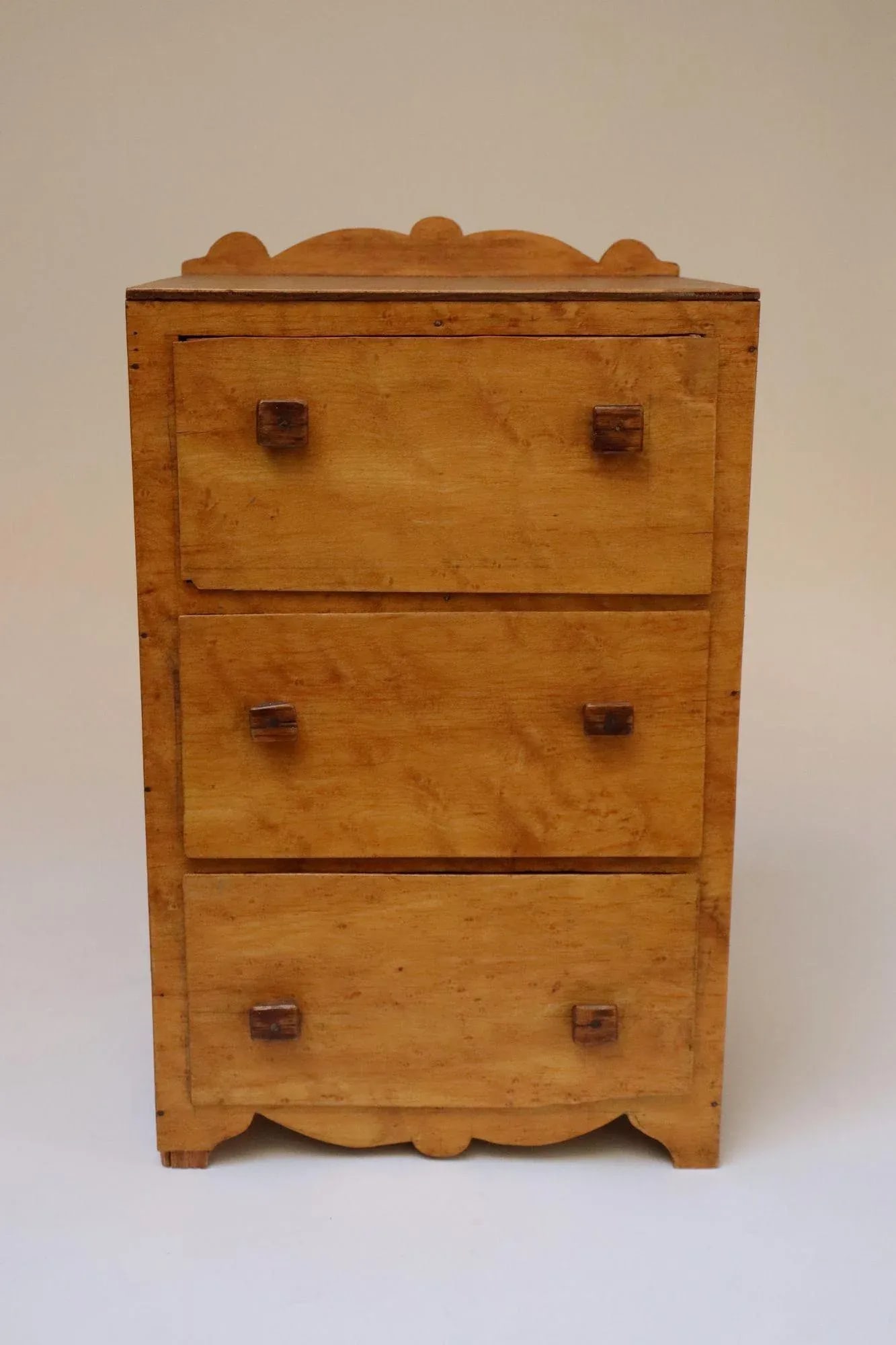 Vintage Tigers Eye Maple Three Drawer Jewelry Box / Miniature Chest - 16