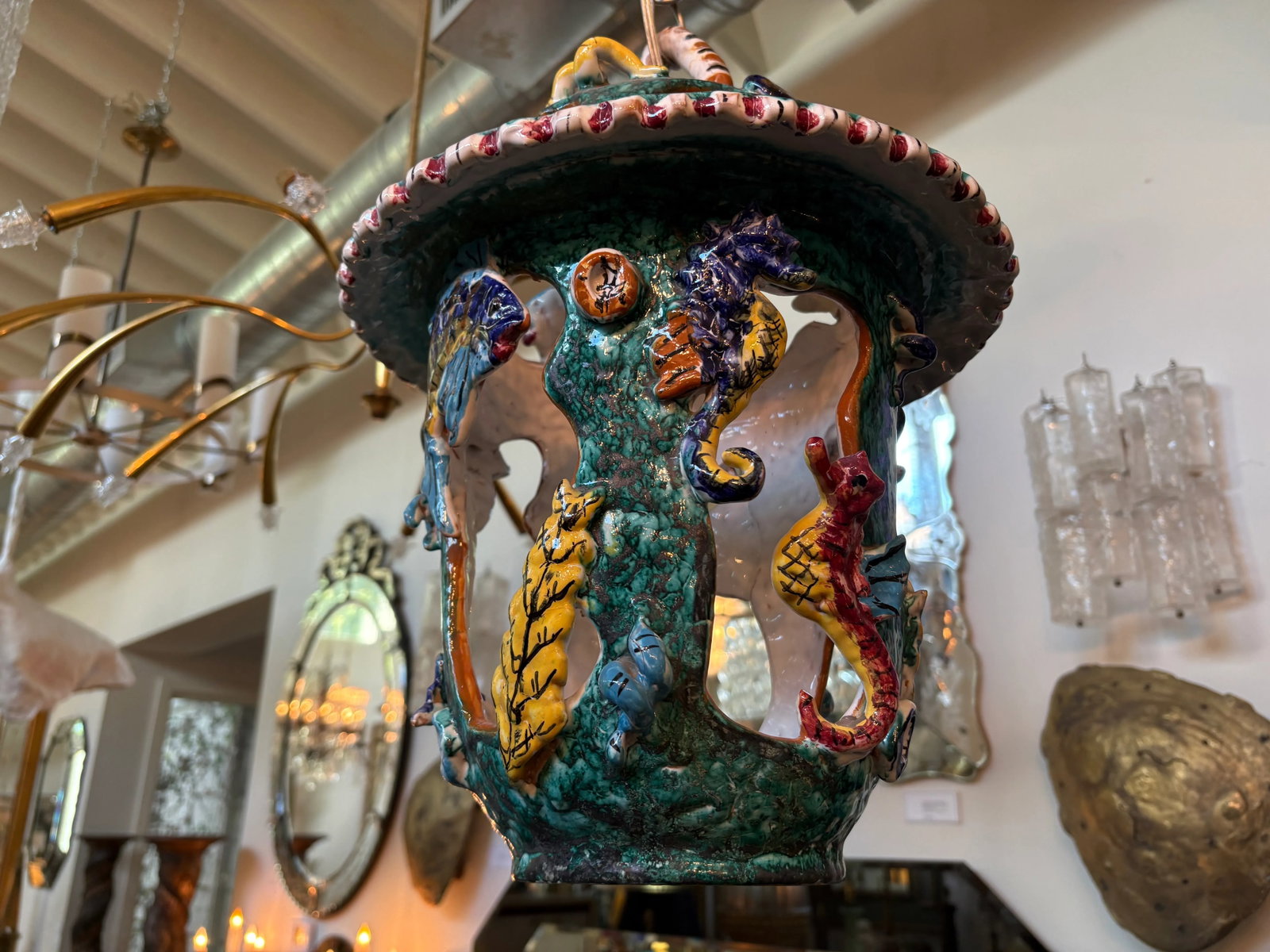 1950s Italian Glazed Terracotta Lantern - 7