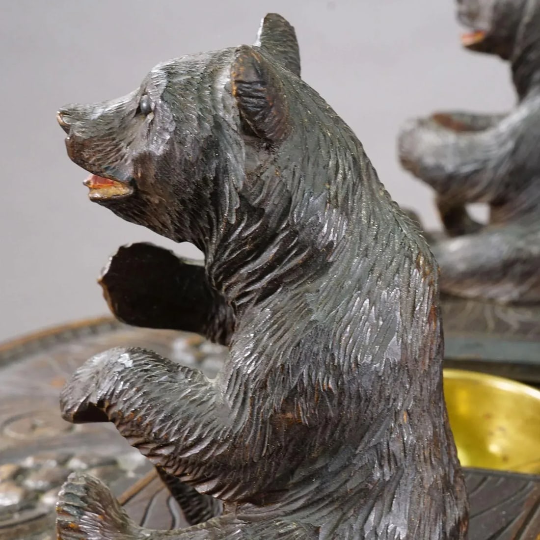Antique Black Forest Carved Bear Smoking / Side Table, Ca. 1900 - 12