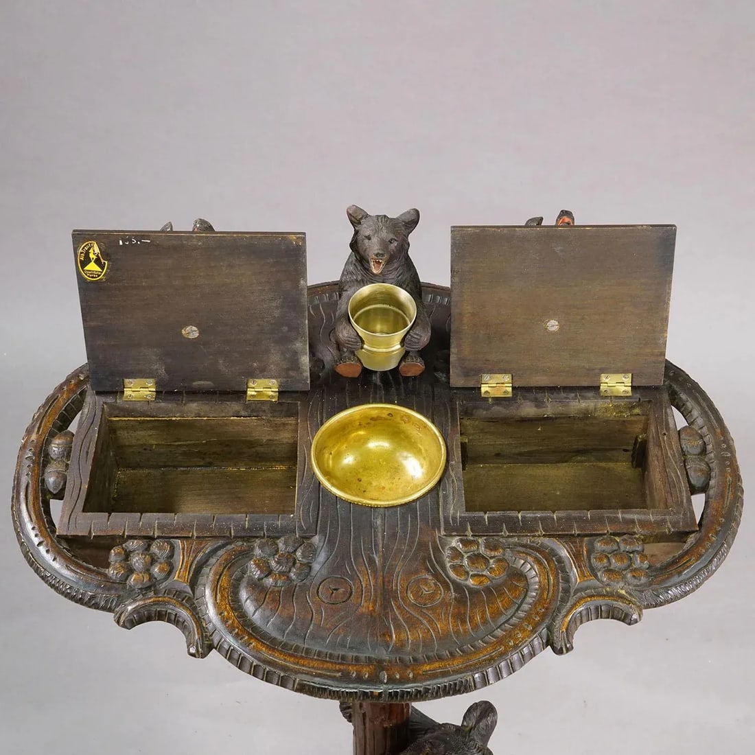 Antique Black Forest Carved Bear Smoking / Side Table, Ca. 1900 - 6