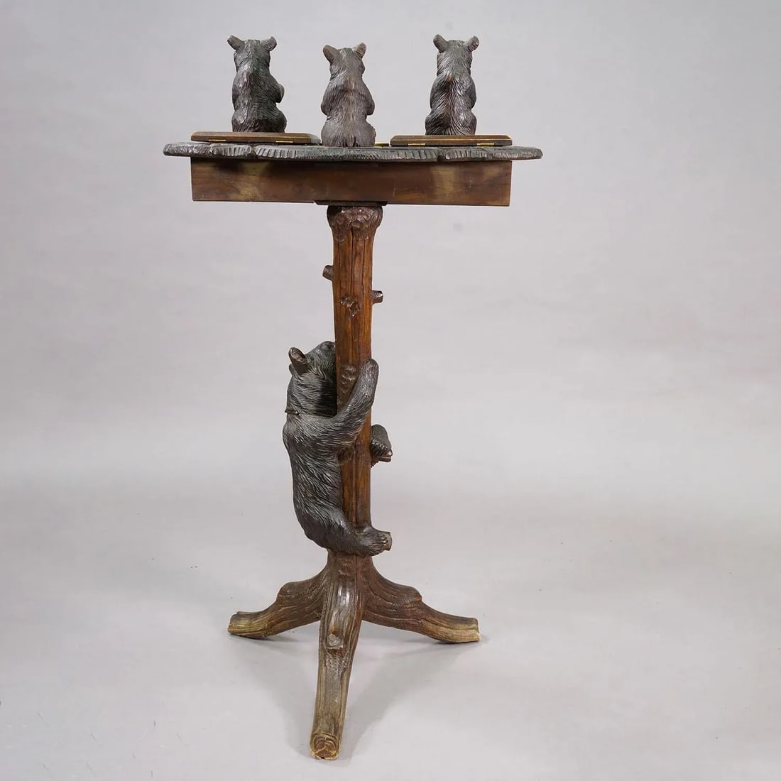 Antique Black Forest Carved Bear Smoking / Side Table, Ca. 1900 - 9