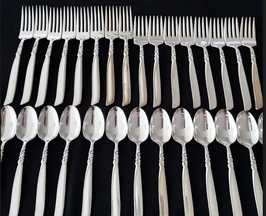 1950s Traditional South Seas Silverplate 1955) by Oneida Silver Flatware in Wooden Chest - 56 PCS - 8