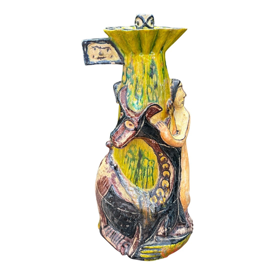 Italian Modern Glazed Terracotta Sculpture: Italian Modern Glazed Terracotta Sculpture. Offered is a stunning Italian mid-century modern glazed terracotta sculpture signed Eugenio Pattarino. This beautifully detailed Italian glazed terra cotta