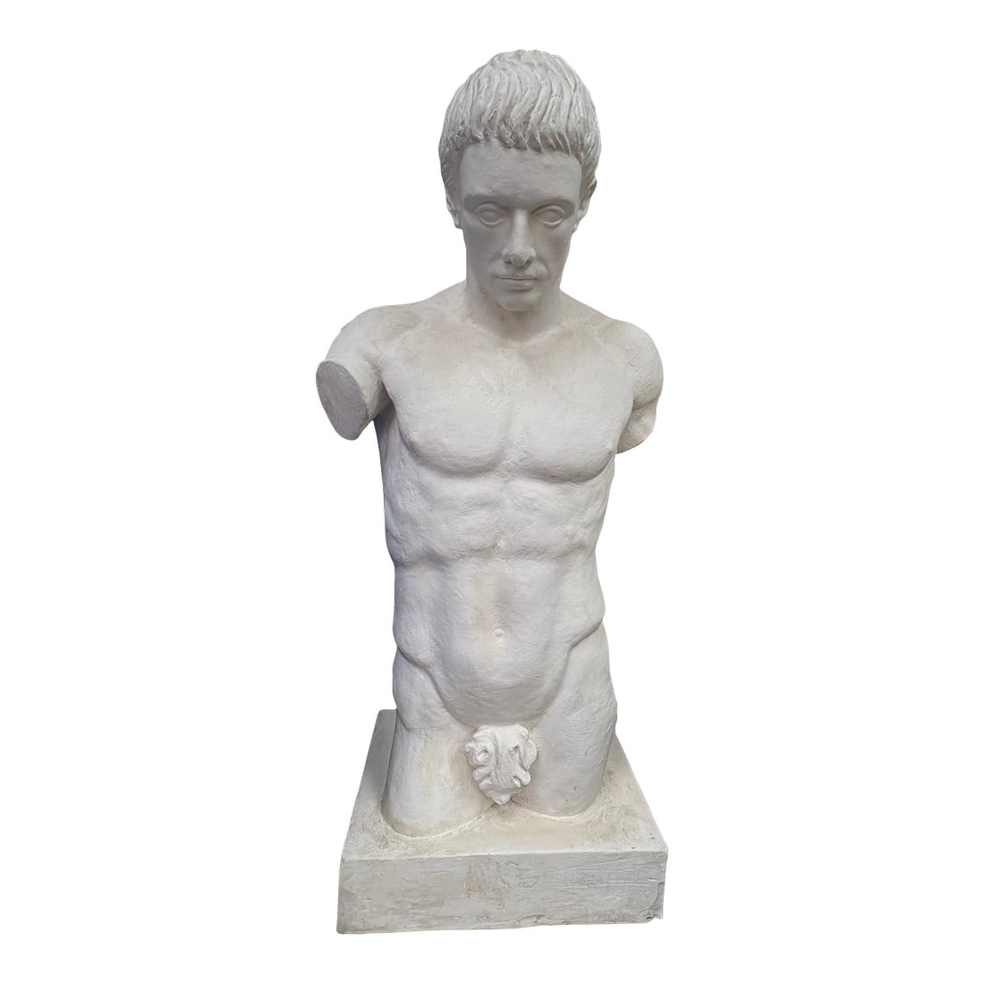 1950s French Plaster Male Torso: French Plaster Male Torso. Offered is a handsome large scale plaster torso sculpture of a classical male from France. This well executed academic plaster sculpture has a commanding presence!