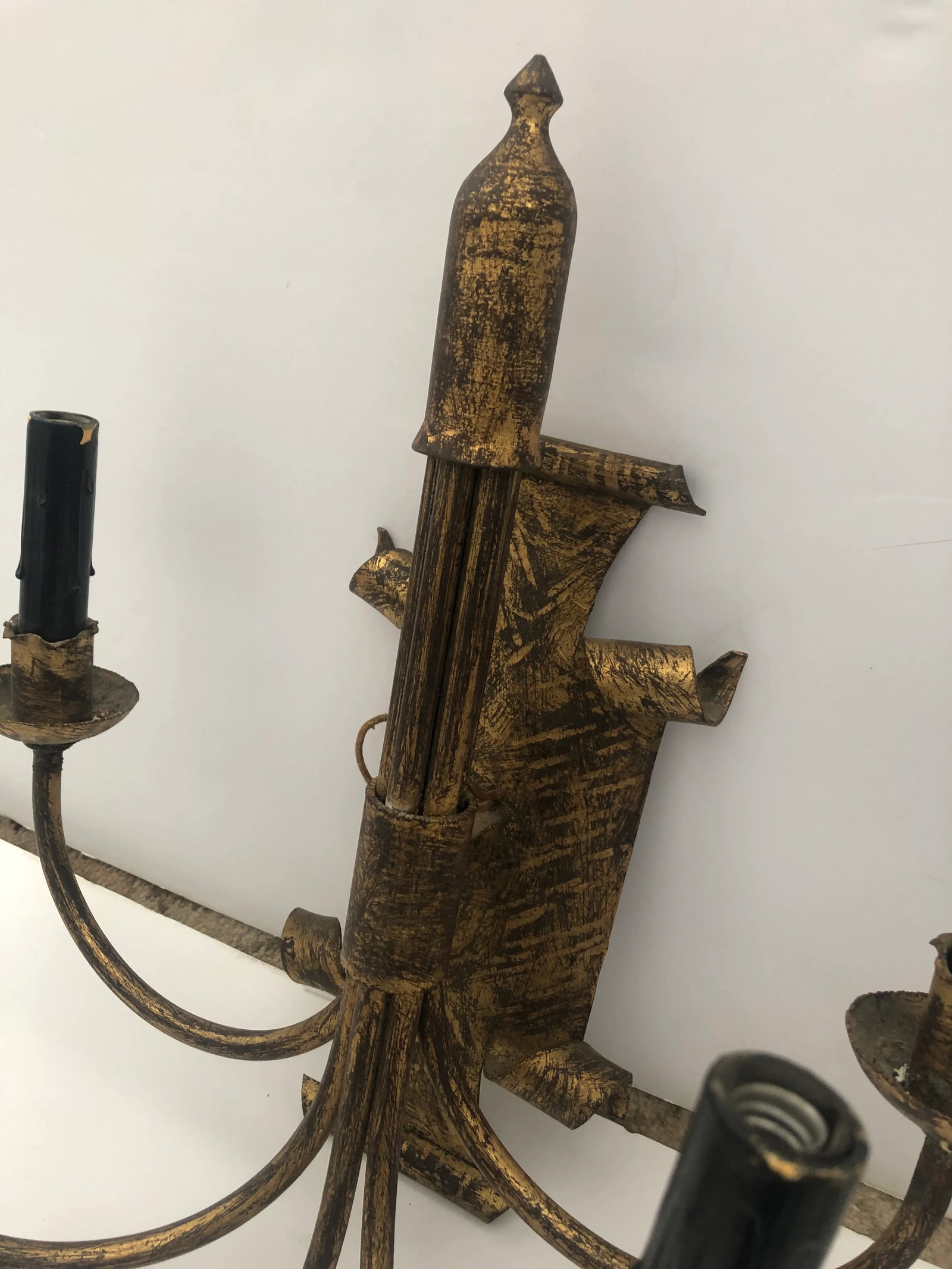 Aged Bronze Patina Metal 5-Arm Sconces - a Pair - 4