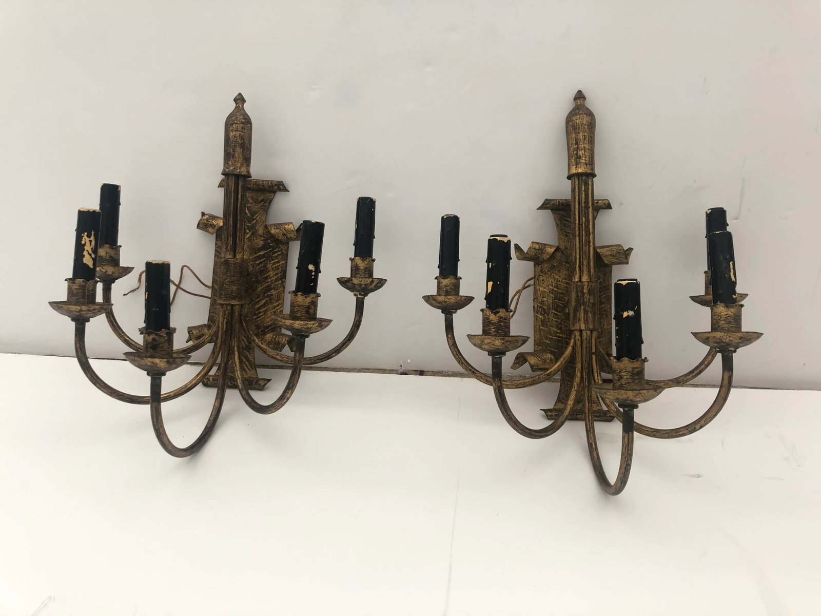 Aged Bronze Patina Metal 5-Arm Sconces - a Pair - 9