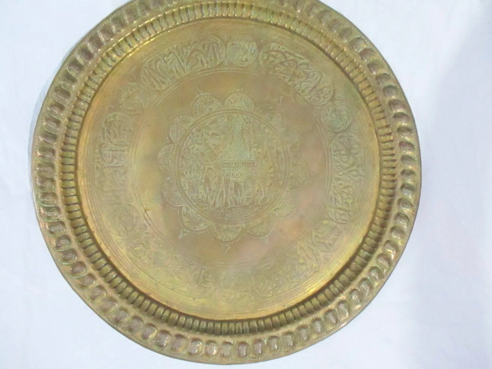 MiddleEastern Brass Hammered Tray Table Top 28" Diameter - 2