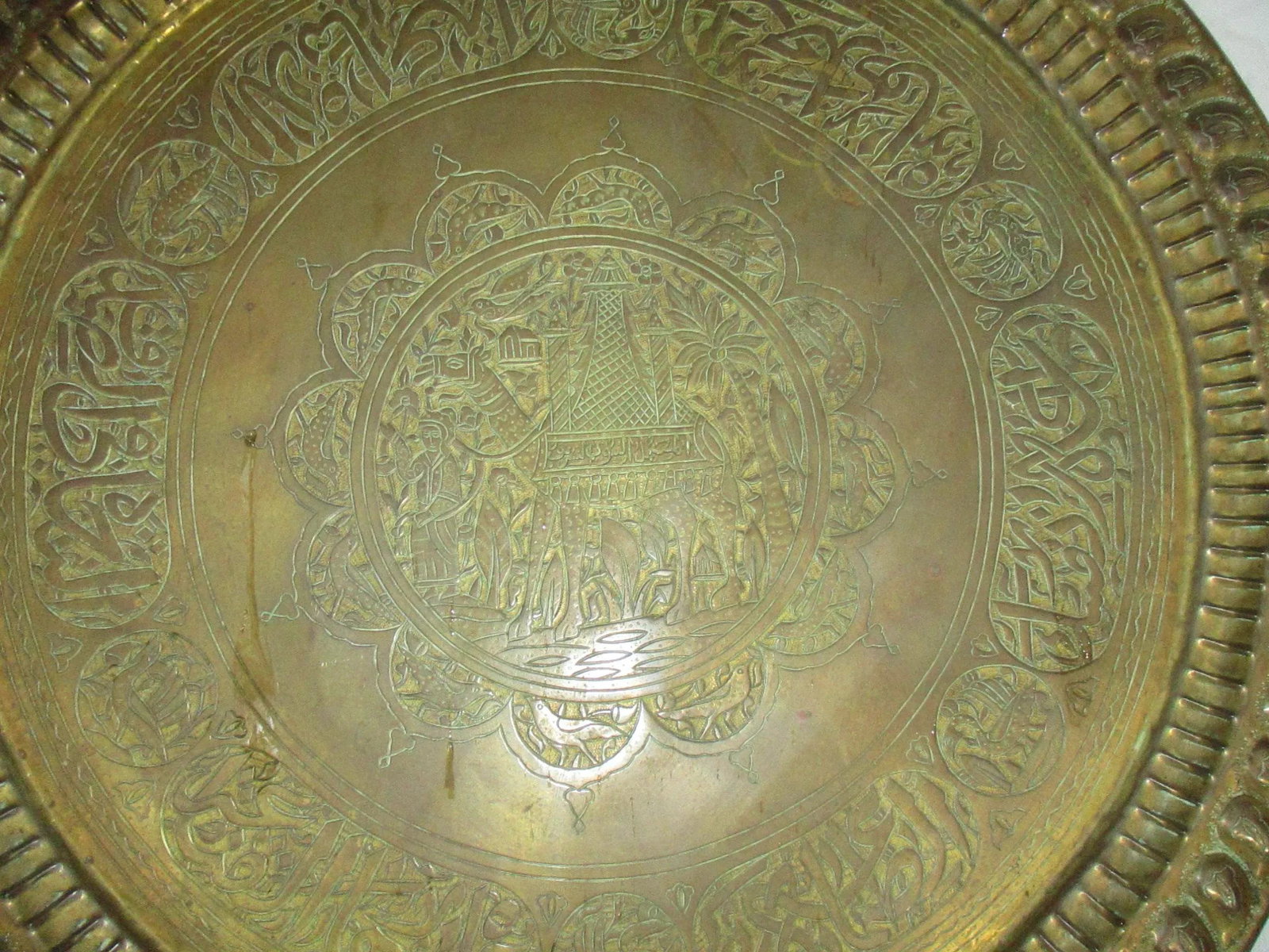 MiddleEastern Brass Hammered Tray Table Top 28" Diameter - 3