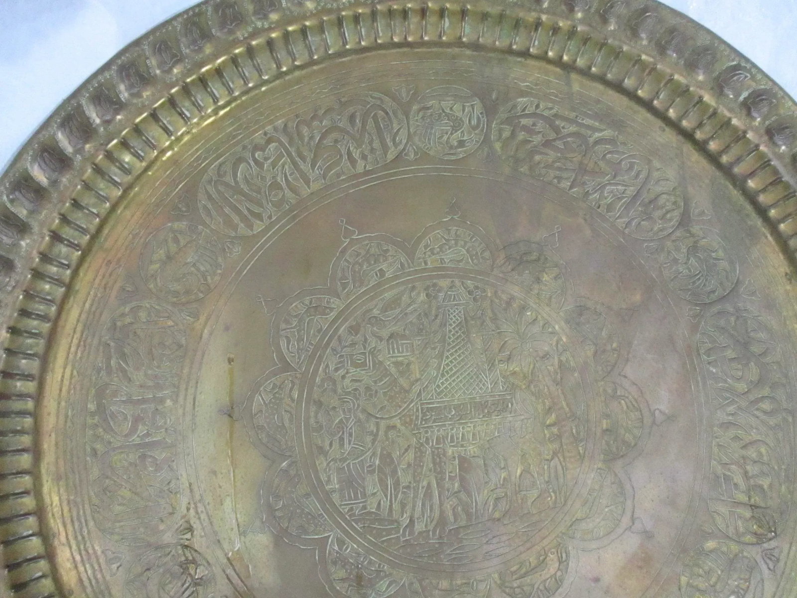 MiddleEastern Brass Hammered Tray Table Top 28" Diameter - 4