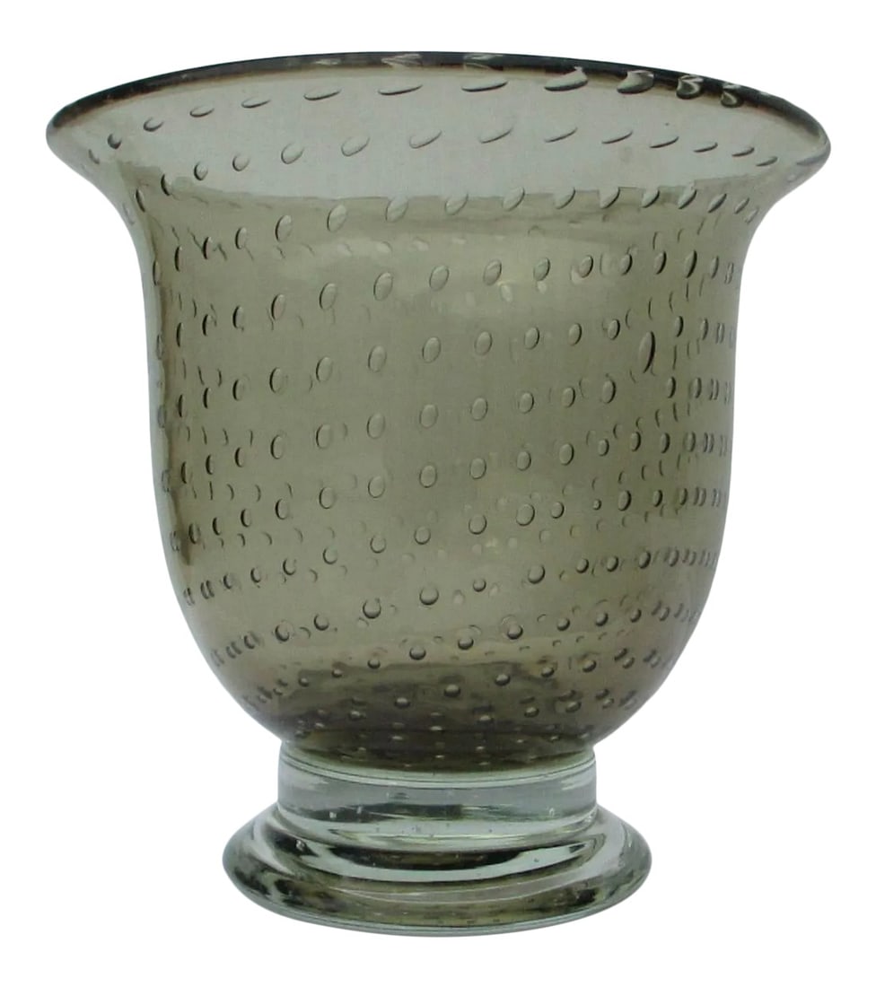 Italian Bubble Art Glass Urn: Soft grey art glass with a pattern of glass bubbles around the body. Formed in Roman classical shape, the wide mouth amphora shape is recognized from the ancient forms, the bubble pattern is