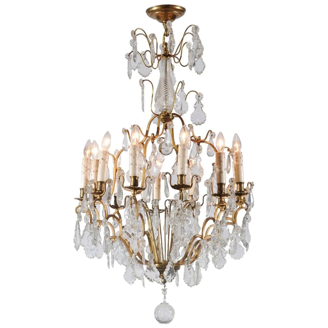 French Late 19th Century Crystal 12-Light Chandelier with Brass Armature - 11