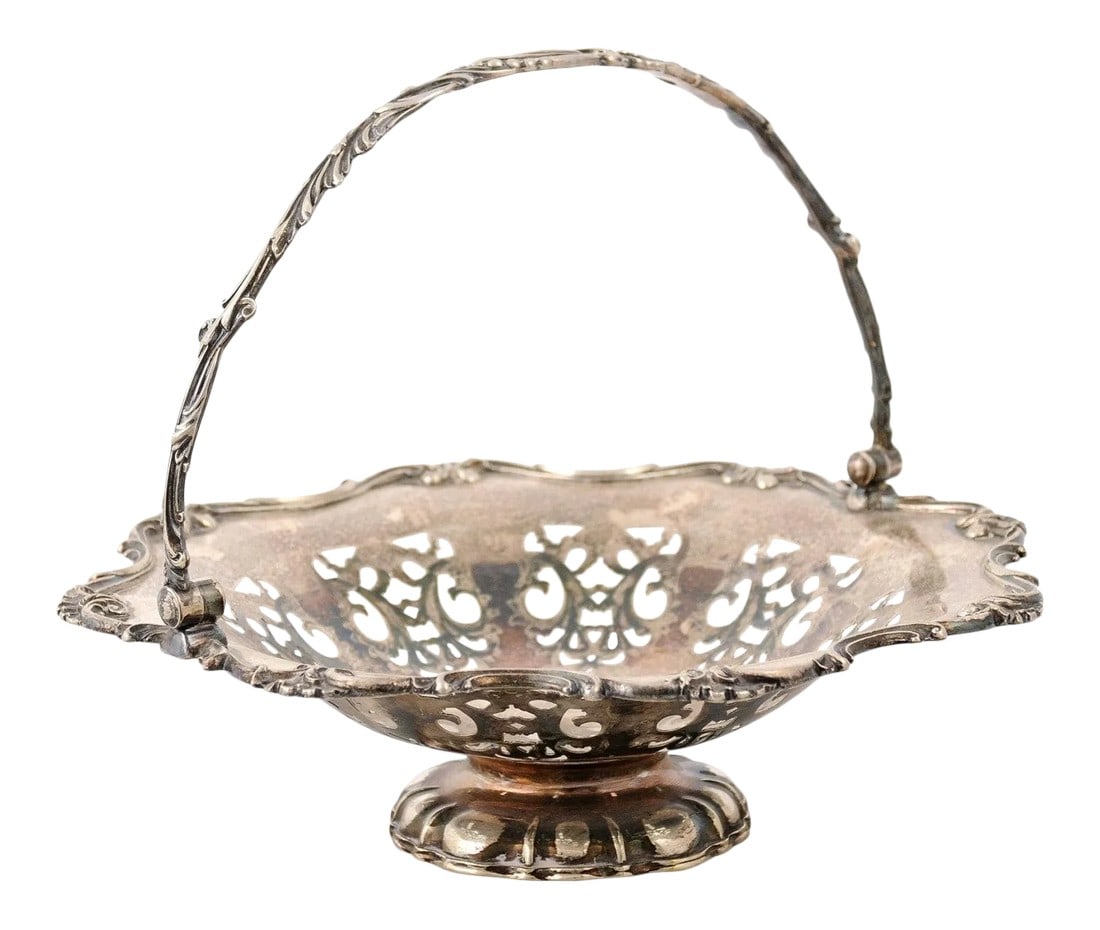 English Victorian Late 19th Century Melvin Pratt Silver Cake Basket with Handle (1 of 12)