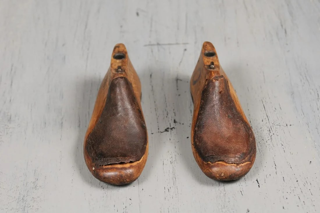 English Vintage Wood and Leather Handmade Cobbler's Shoe Lasts - A Pair - 11