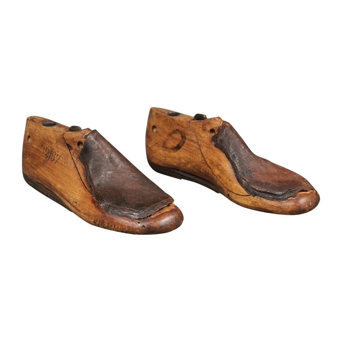 English Vintage Wood and Leather Handmade Cobbler's Shoe Lasts - A Pair - 12