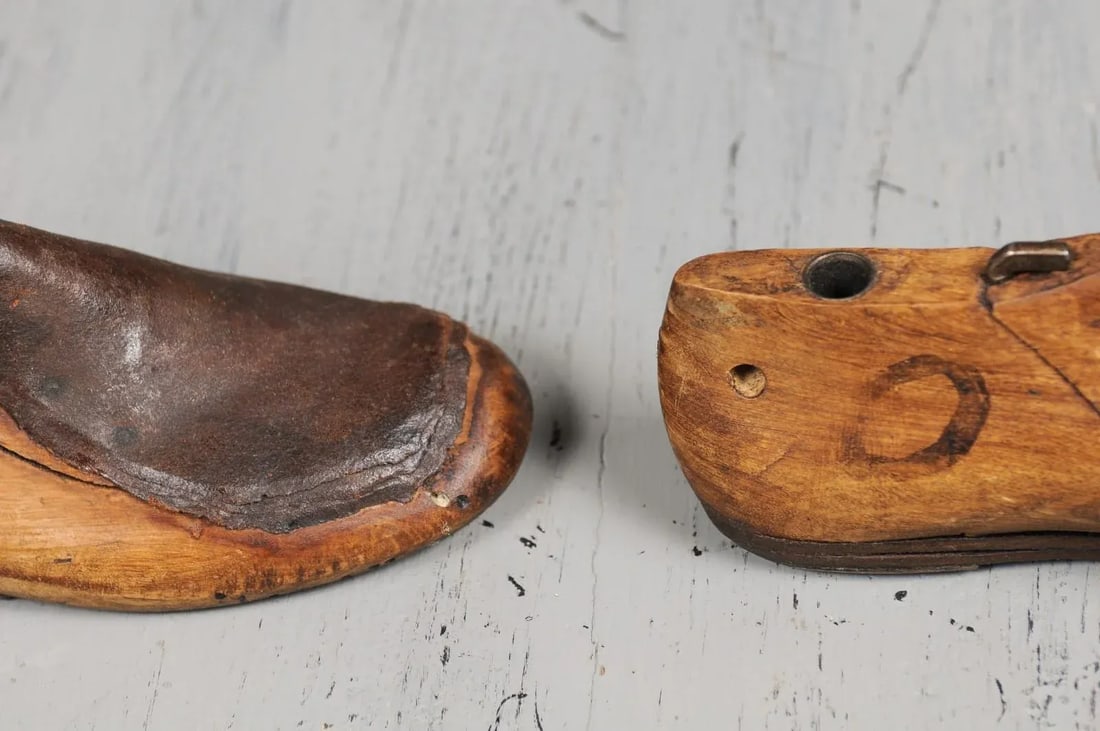 English Vintage Wood and Leather Handmade Cobbler's Shoe Lasts - A Pair - 6