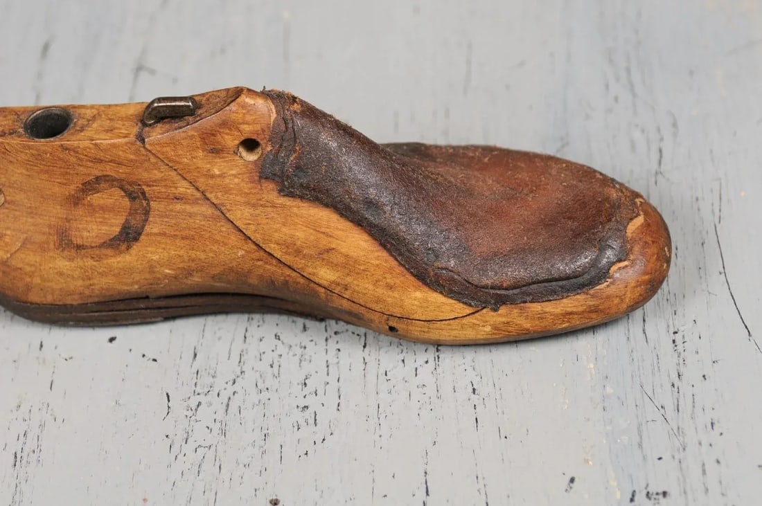 English Vintage Wood and Leather Handmade Cobbler's Shoe Lasts - A Pair - 7