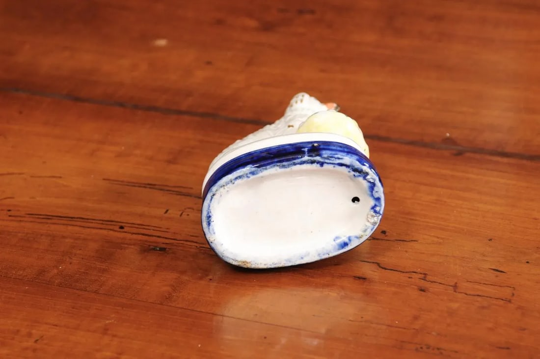 Mid 20th Century Petite English Michael Davis Porcelain Dog with Fruit Basket and Blue Oval Base - 3
