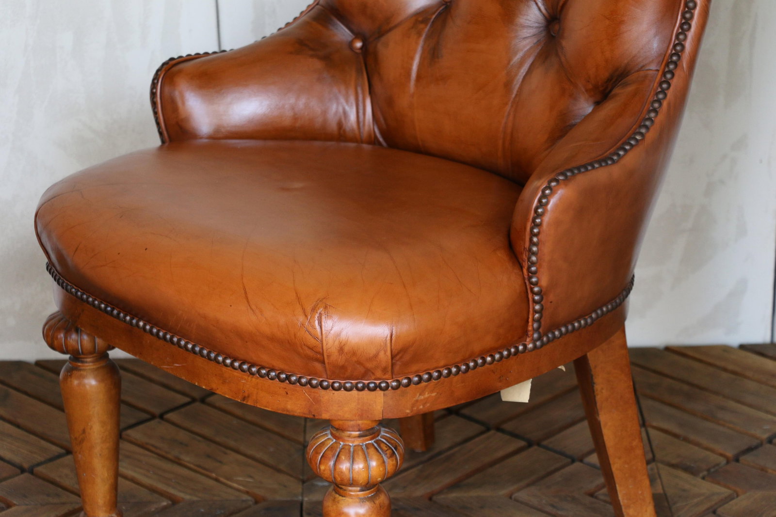 Vintage Pair of Brown Leather Tufted Side Chairs by Century Furniture - 12