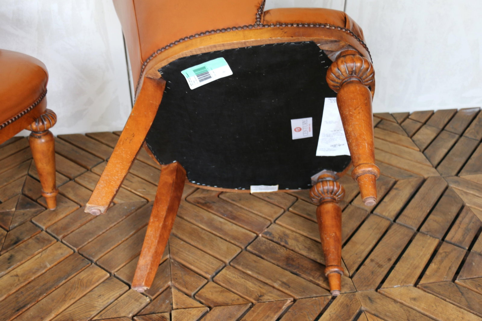 Vintage Pair of Brown Leather Tufted Side Chairs by Century Furniture - 14