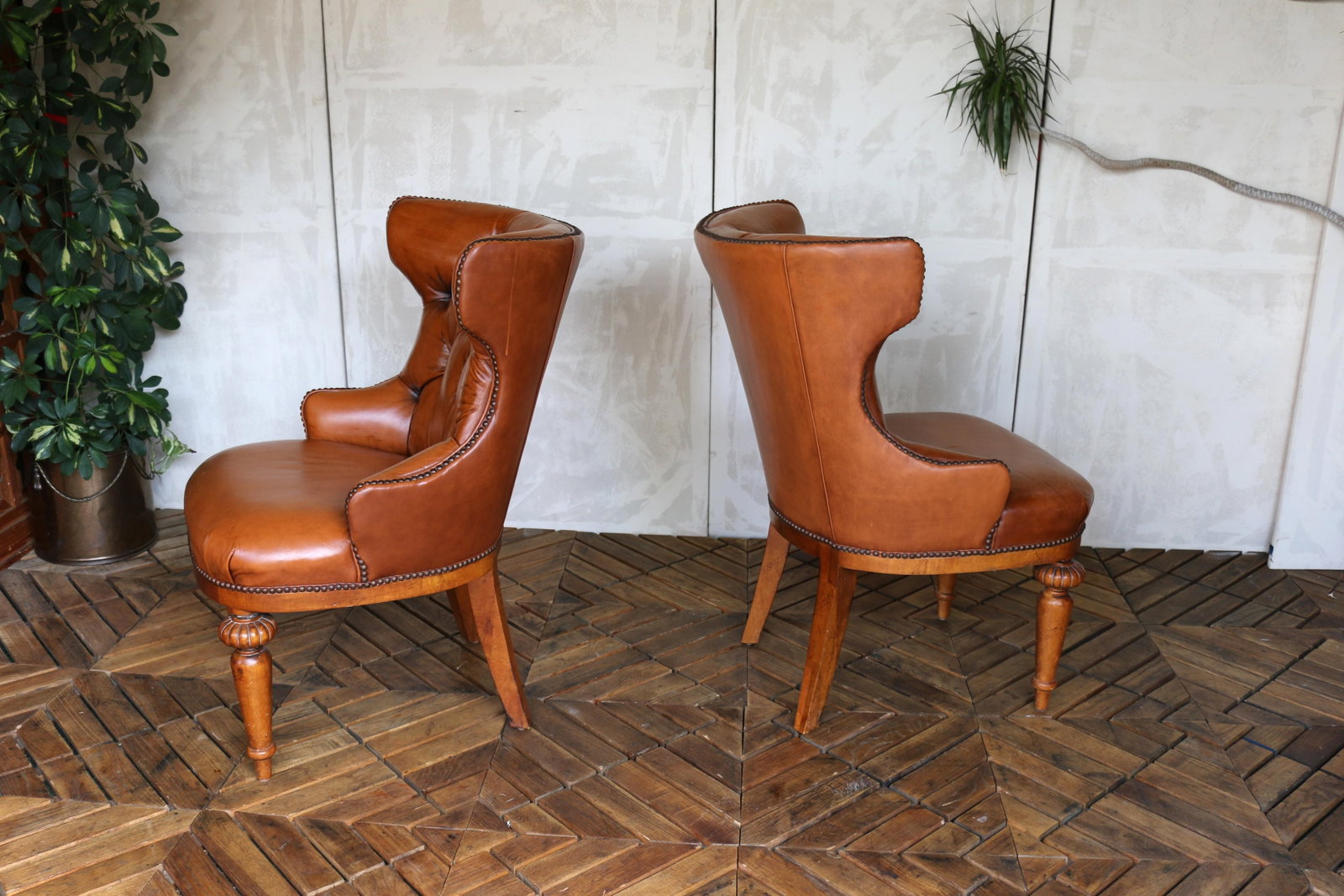 Vintage Pair of Brown Leather Tufted Side Chairs by Century Furniture - 5