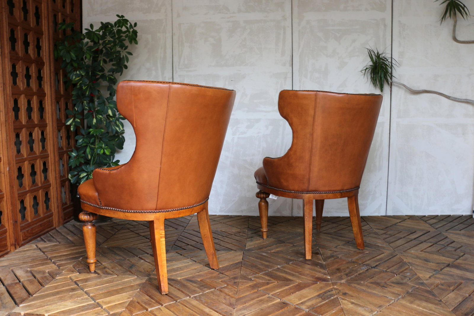 Vintage Pair of Brown Leather Tufted Side Chairs by Century Furniture - 6