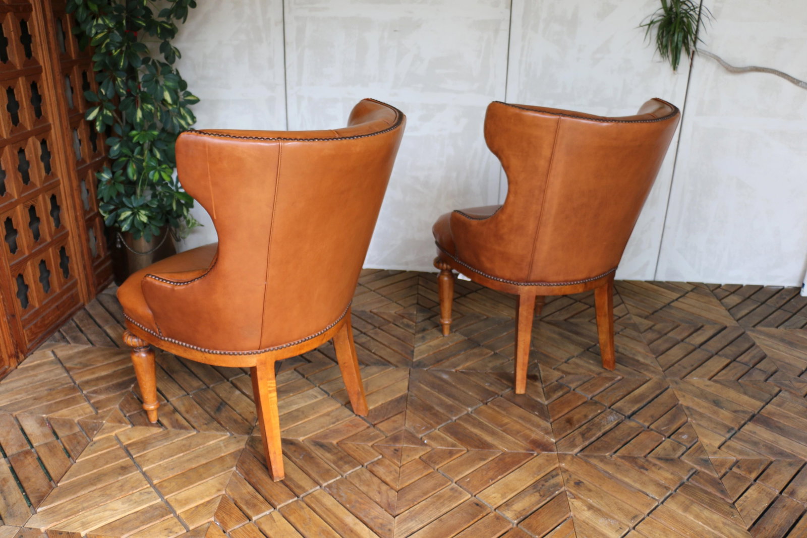 Vintage Pair of Brown Leather Tufted Side Chairs by Century Furniture - 7