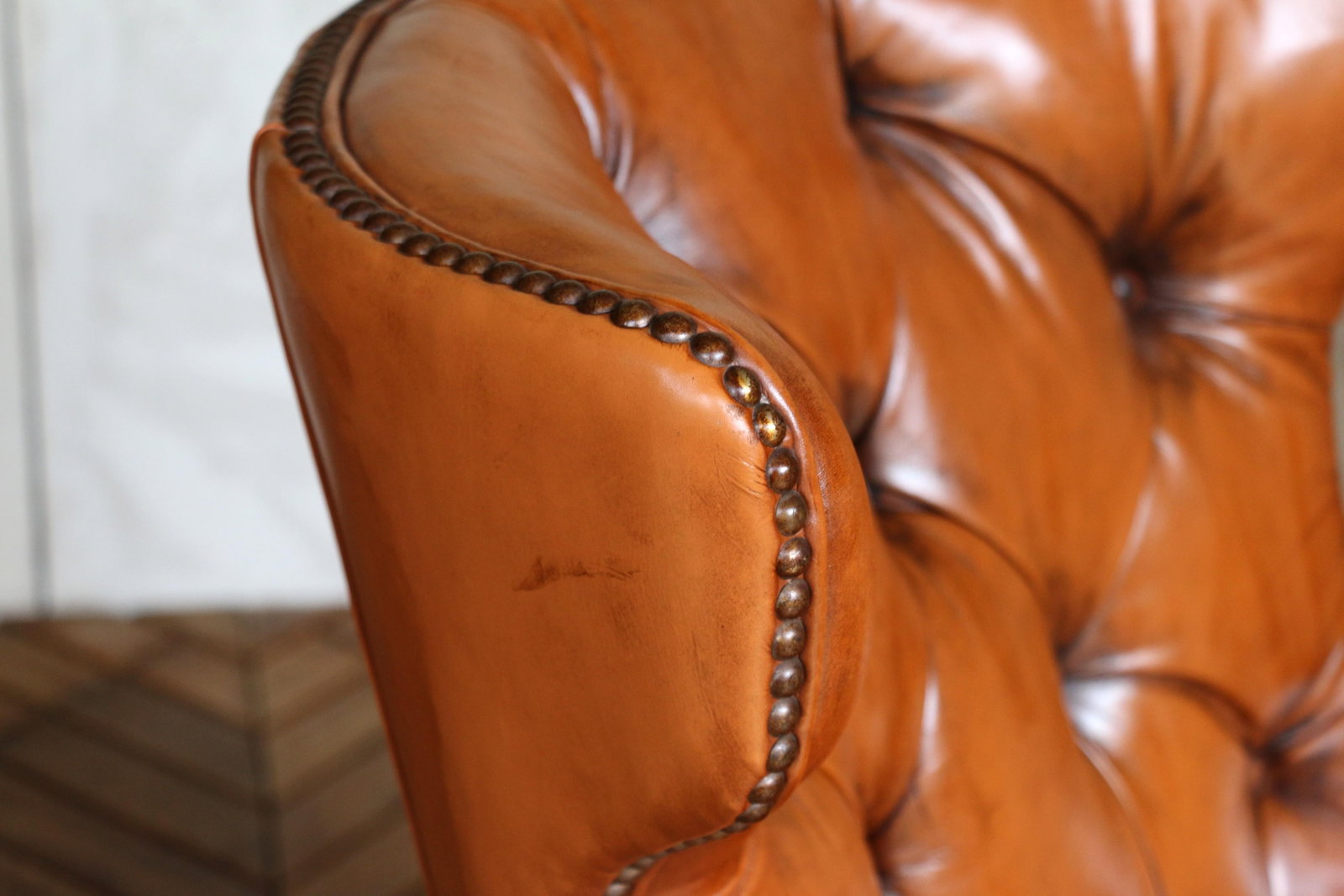 Vintage Pair of Brown Leather Tufted Side Chairs by Century Furniture - 9