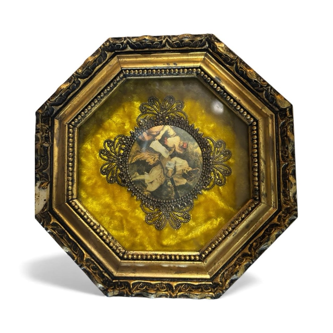 Mid 20th Century Pair "• Italian Florentine Octagonal Miniature Plaques "” 8.25" - 2