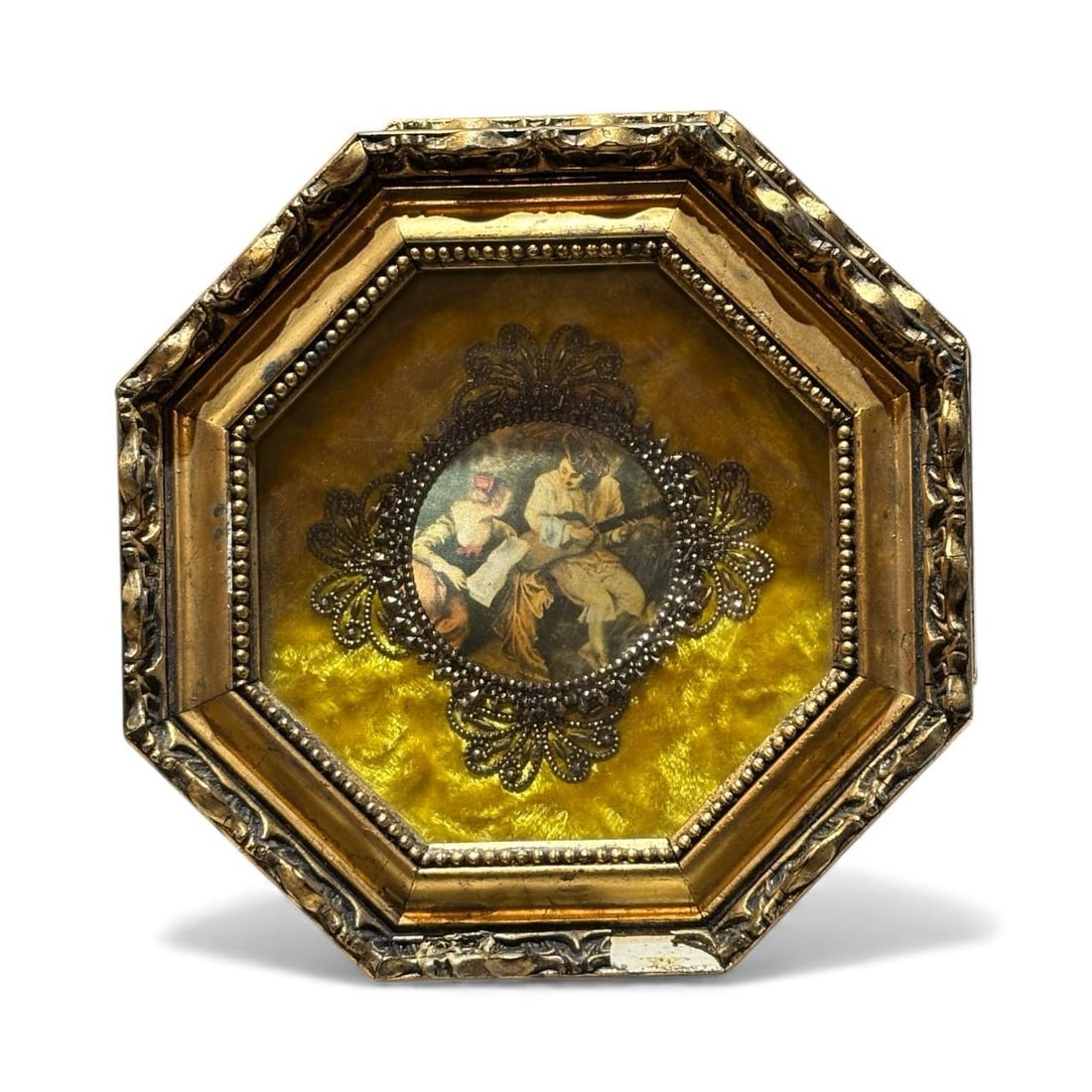 Mid 20th Century Pair "• Italian Florentine Octagonal Miniature Plaques "” 8.25" - 3