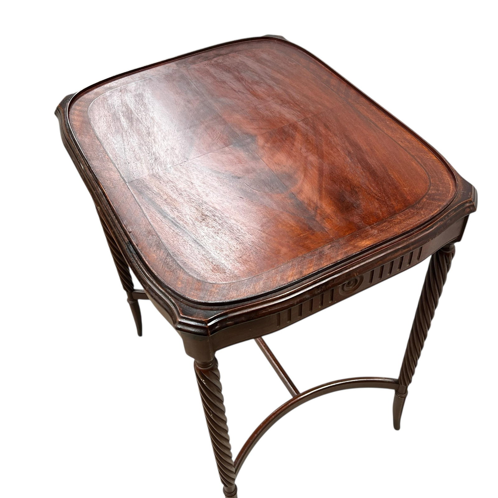 Antique Mahogany Side, Drink, Tea Table, Burl Top and Barley Twist Legs - 10