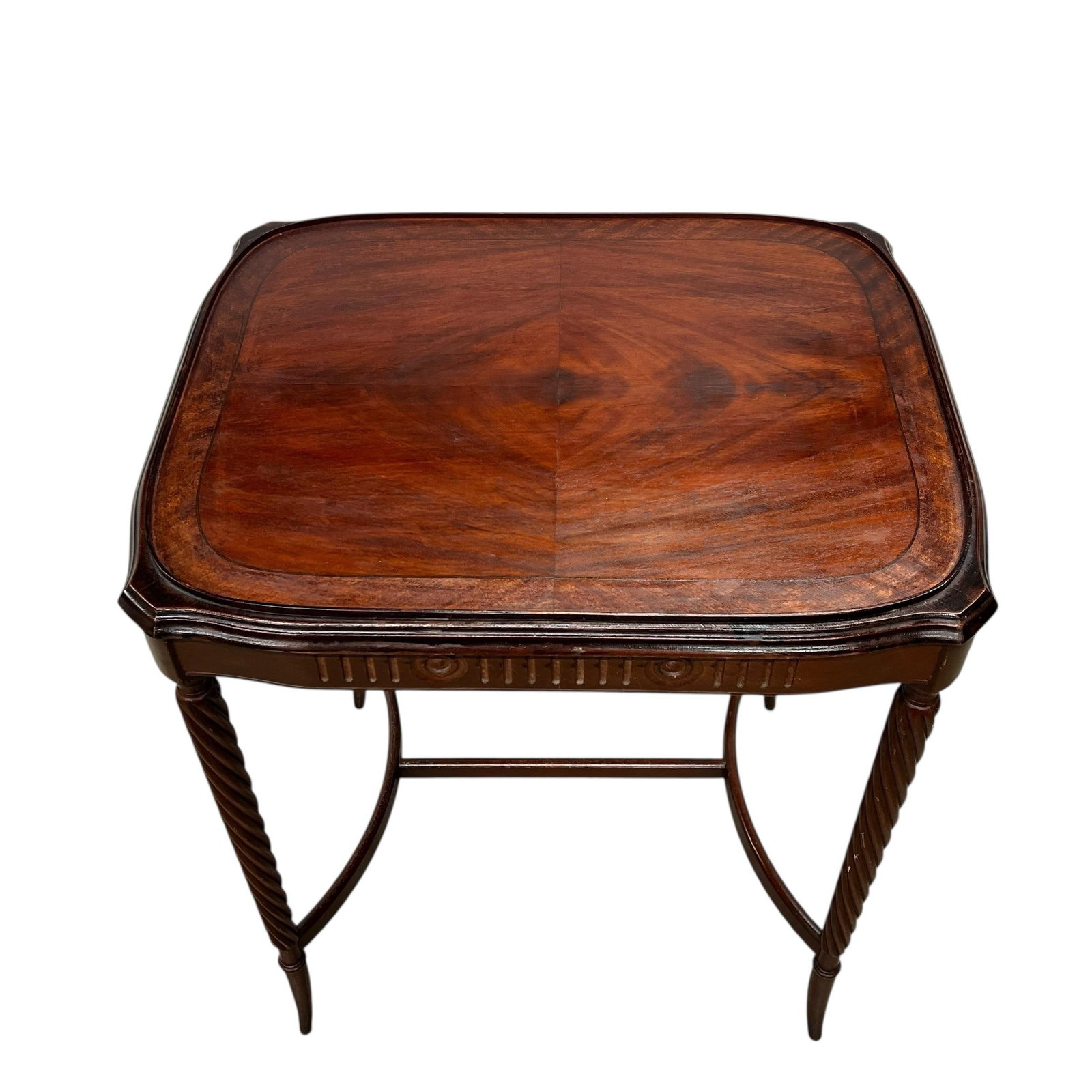 Antique Mahogany Side, Drink, Tea Table, Burl Top and Barley Twist Legs - 12