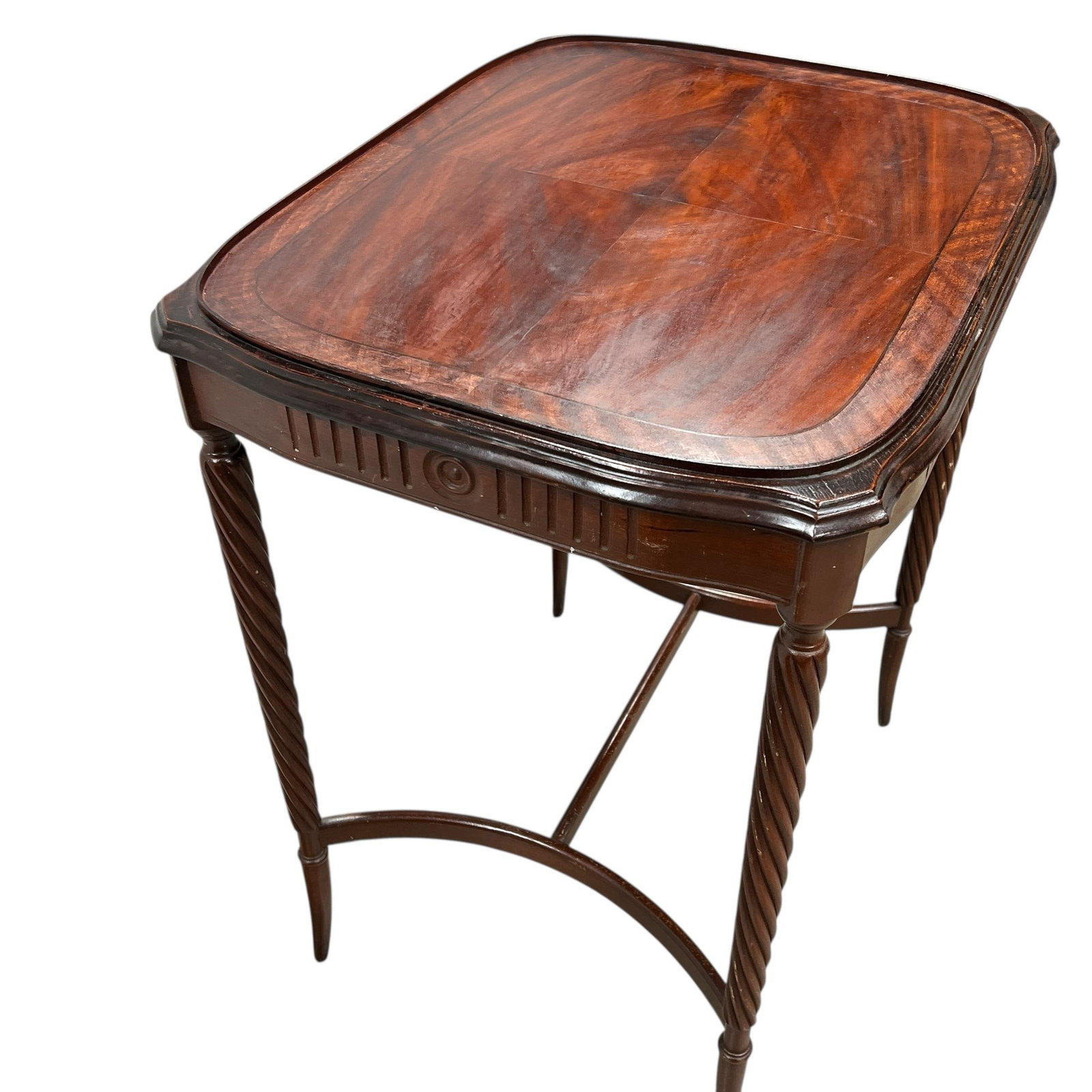 Antique Mahogany Side, Drink, Tea Table, Burl Top and Barley Twist Legs - 2