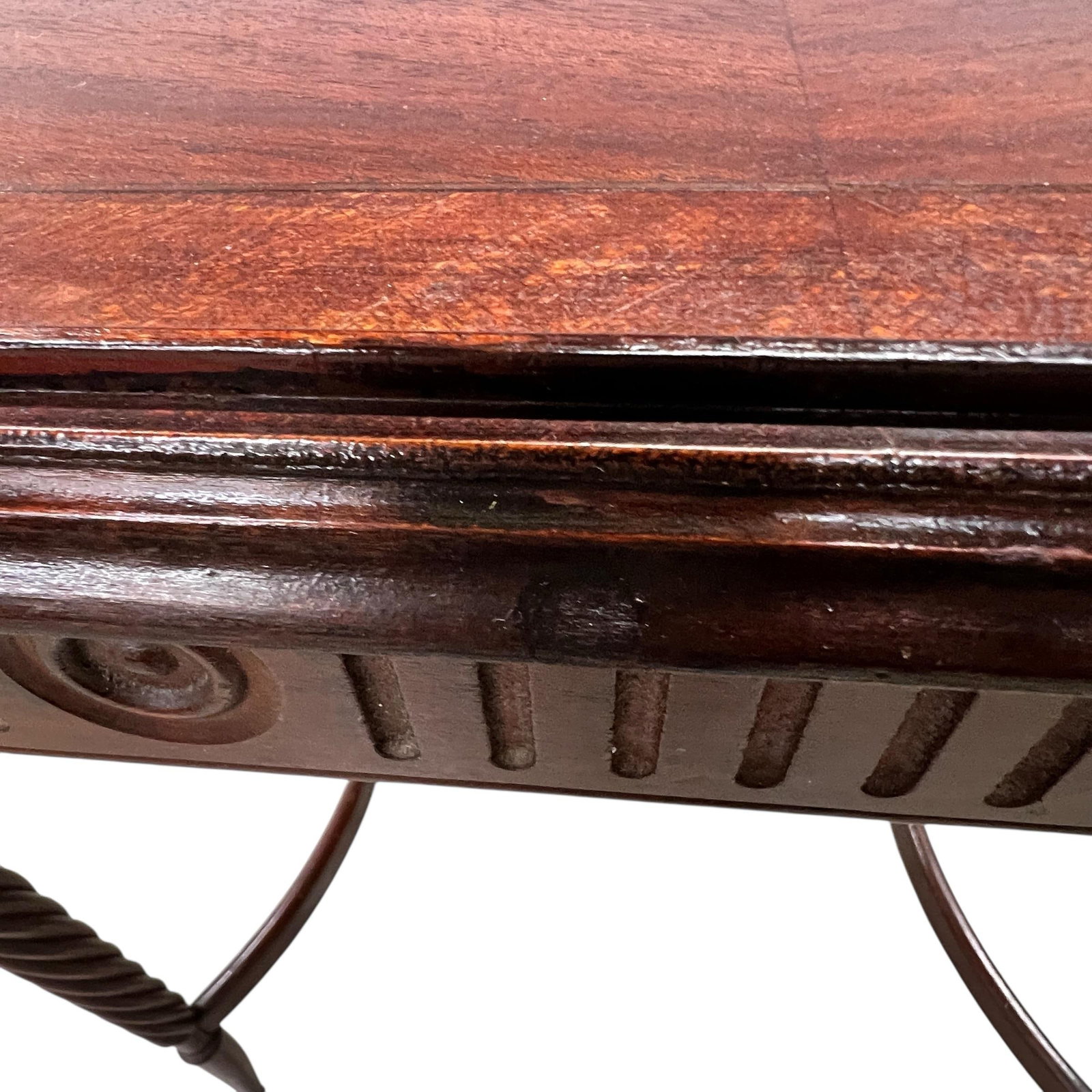 Antique Mahogany Side, Drink, Tea Table, Burl Top and Barley Twist Legs - 6