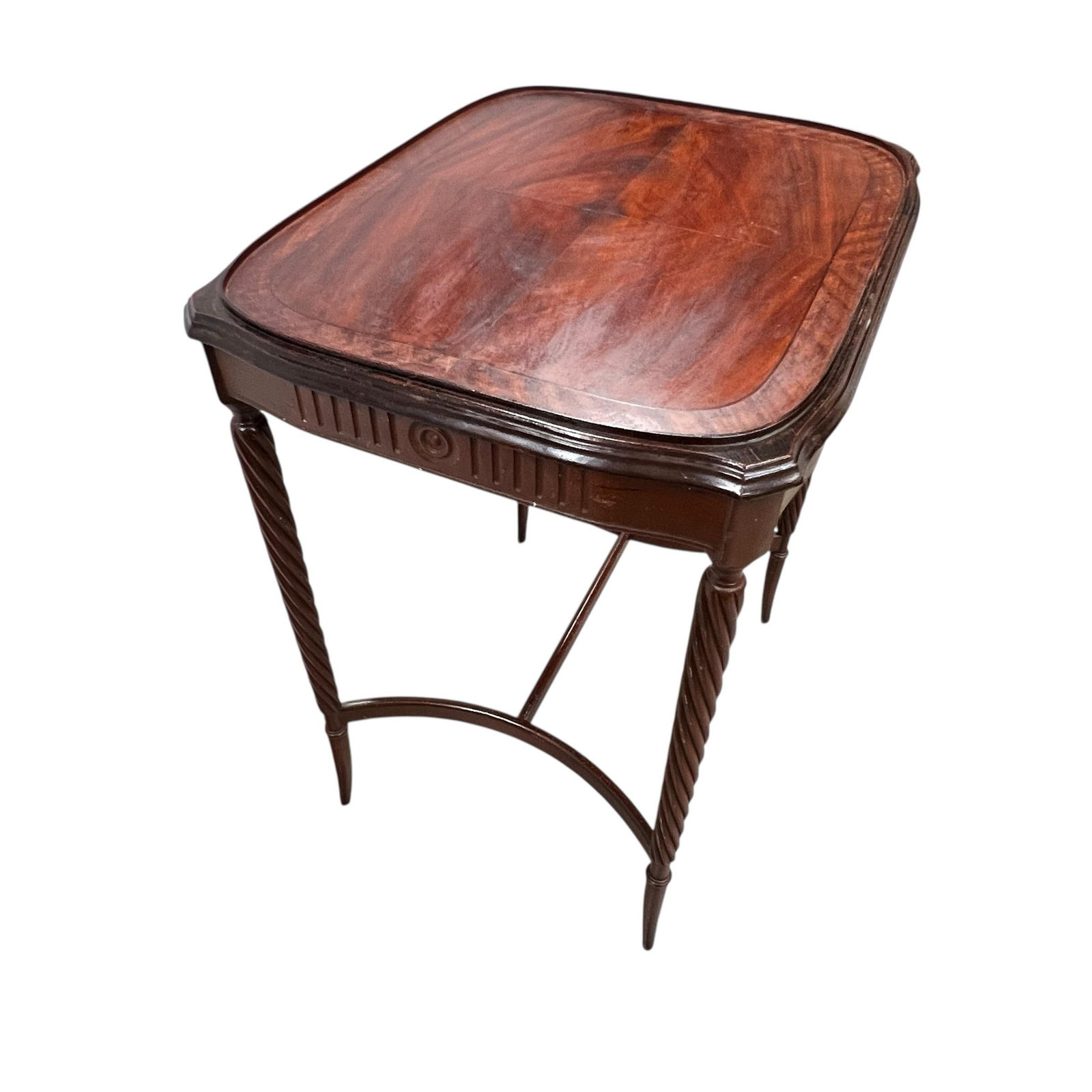 Antique Mahogany Side, Drink, Tea Table, Burl Top and Barley Twist Legs - 7