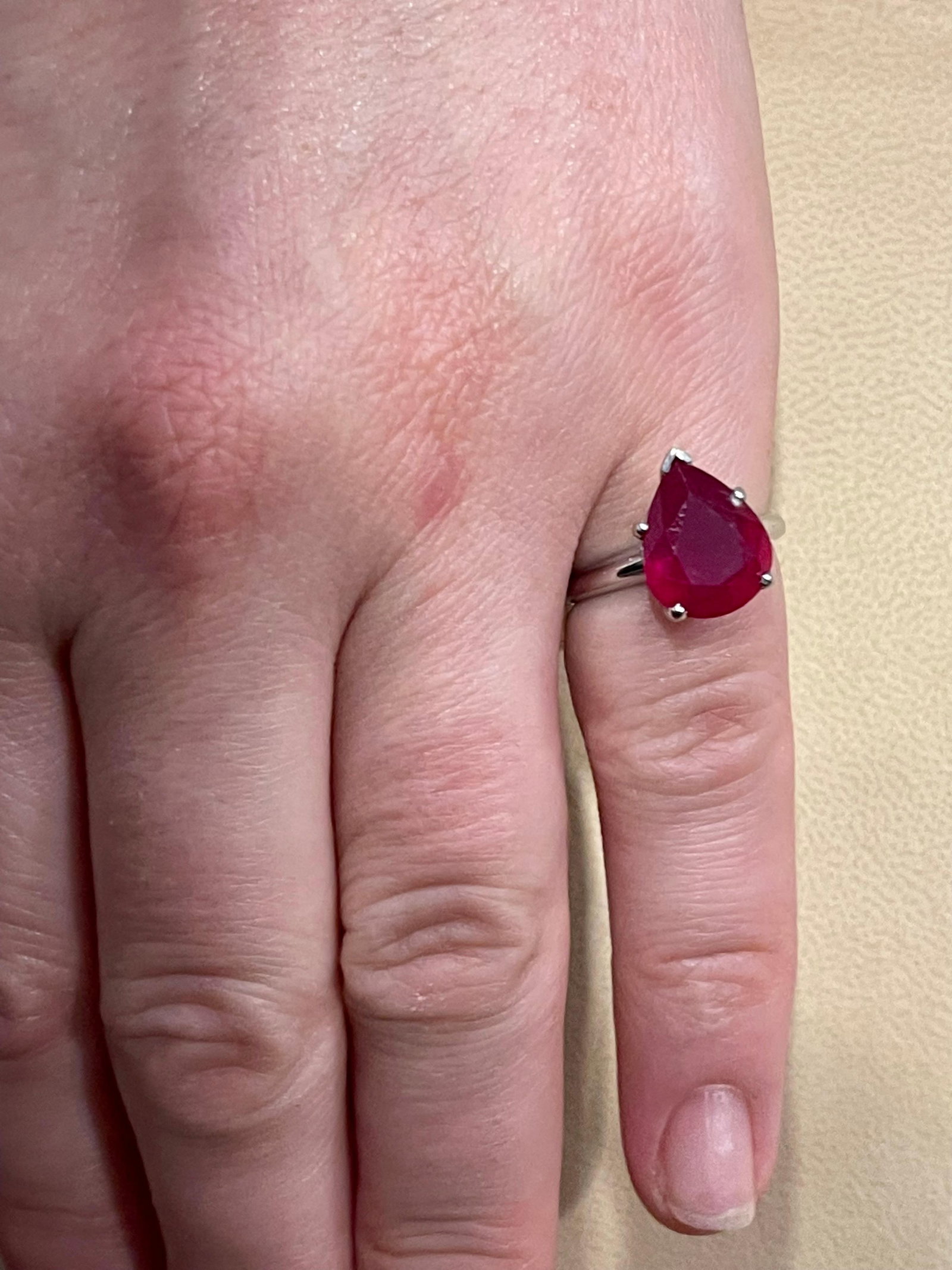 Pear Shape 2 Carat Treated Ruby & Diamond 14 Karat White Gold Ring - 11