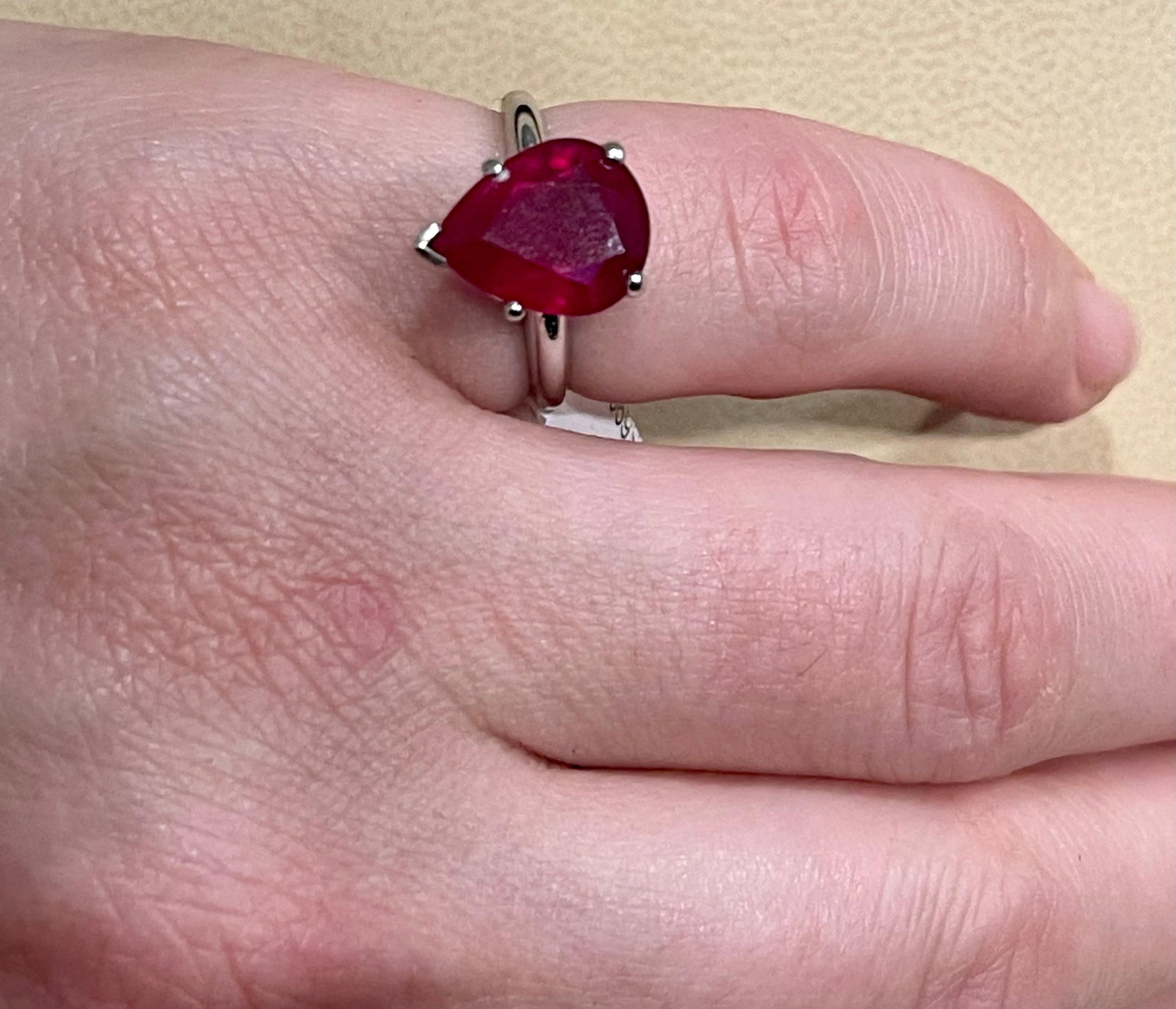 Pear Shape 2 Carat Treated Ruby & Diamond 14 Karat White Gold Ring - 12