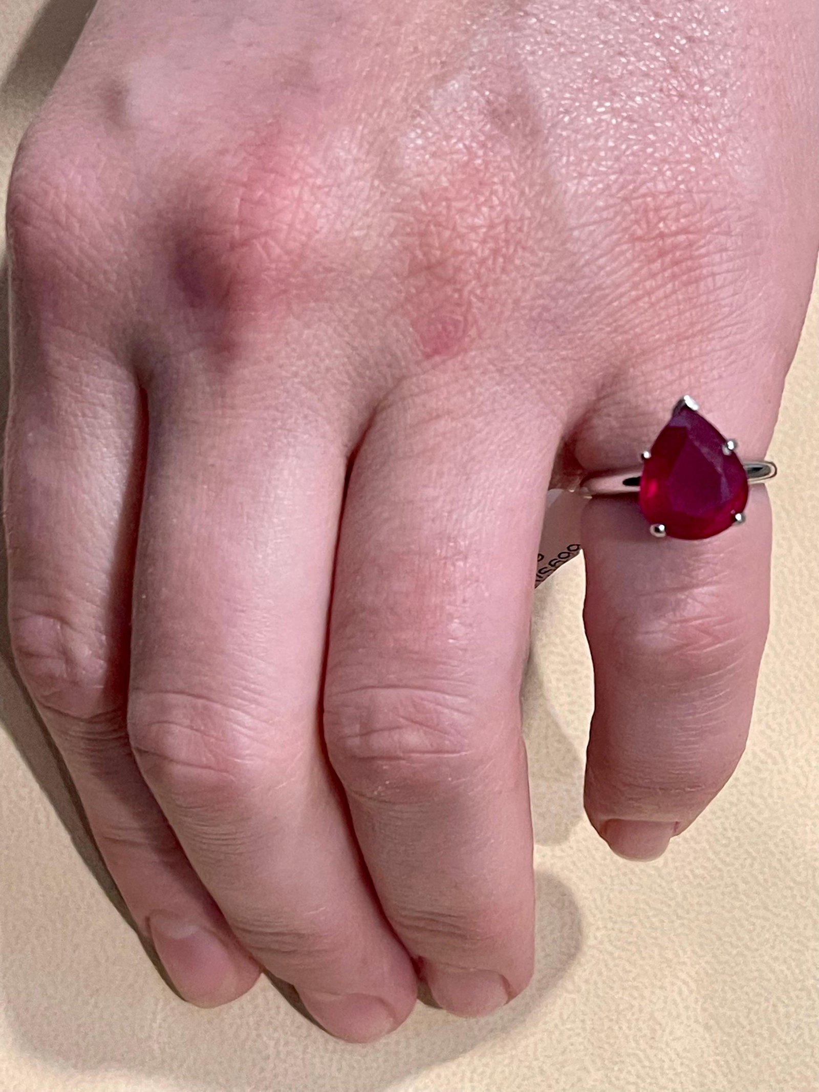 Pear Shape 2 Carat Treated Ruby & Diamond 14 Karat White Gold Ring - 13