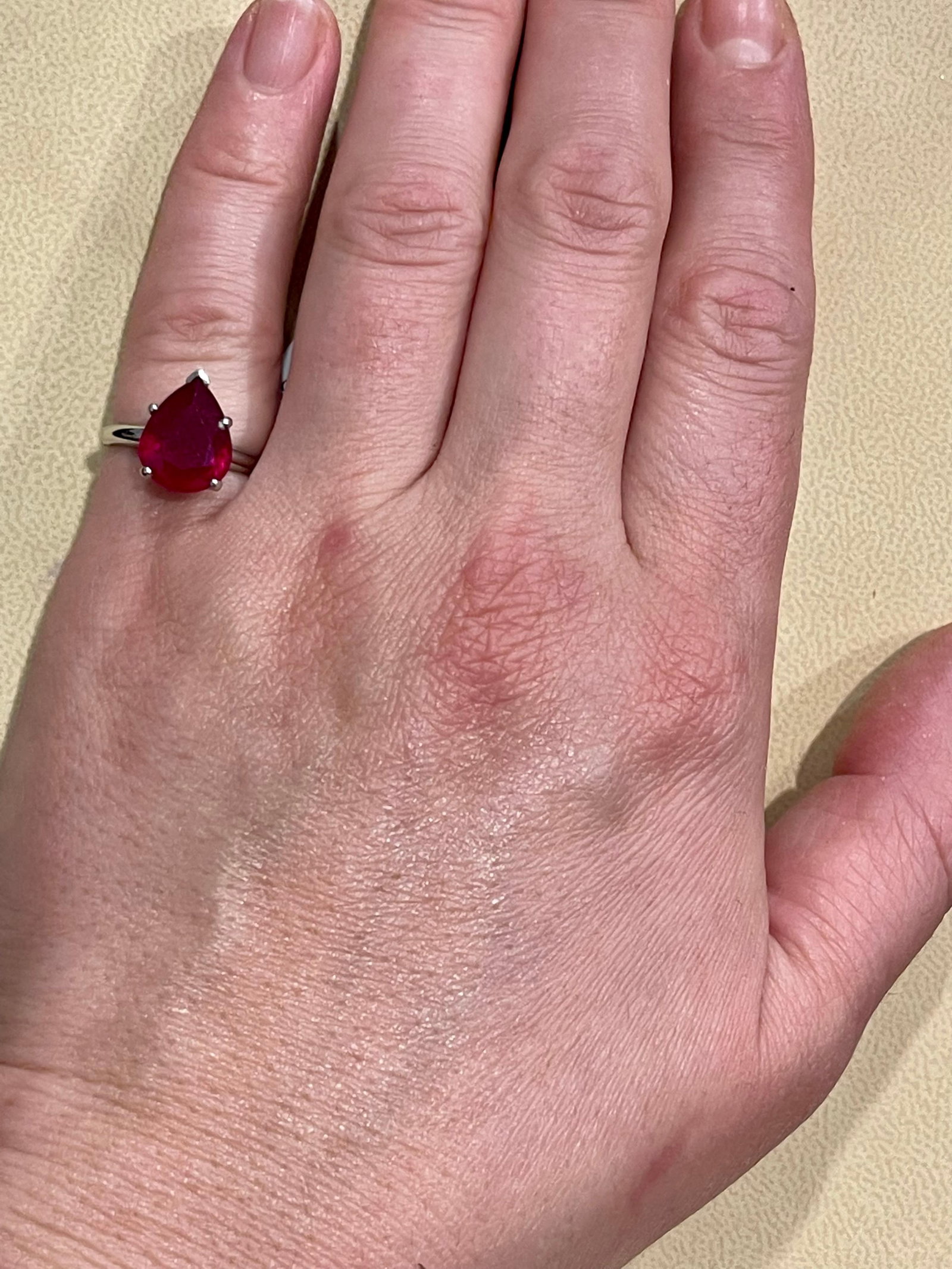 Pear Shape 2 Carat Treated Ruby & Diamond 14 Karat White Gold Ring - 14