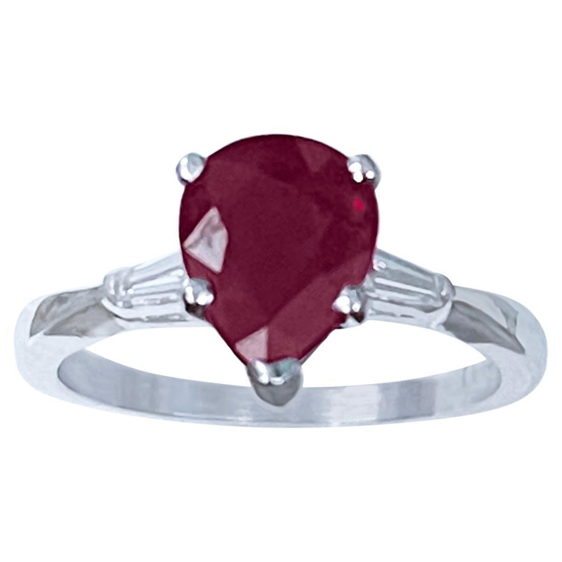 Pear Shape 2 Carat Treated Ruby & Diamond 14 Karat White Gold Ring - 15